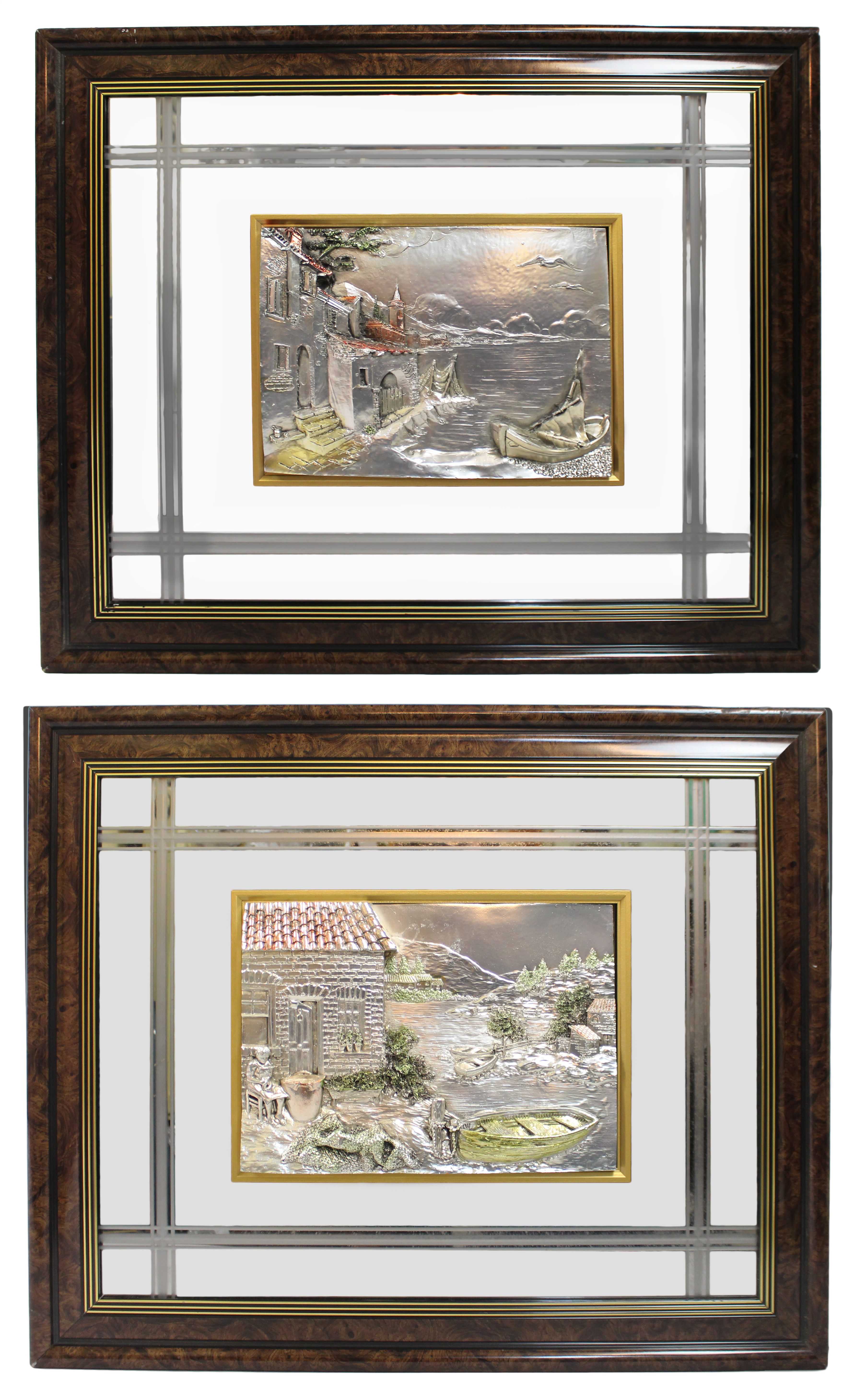 Pair of Large Creazioni Artistiche Relief Silver Artworks (Framed)