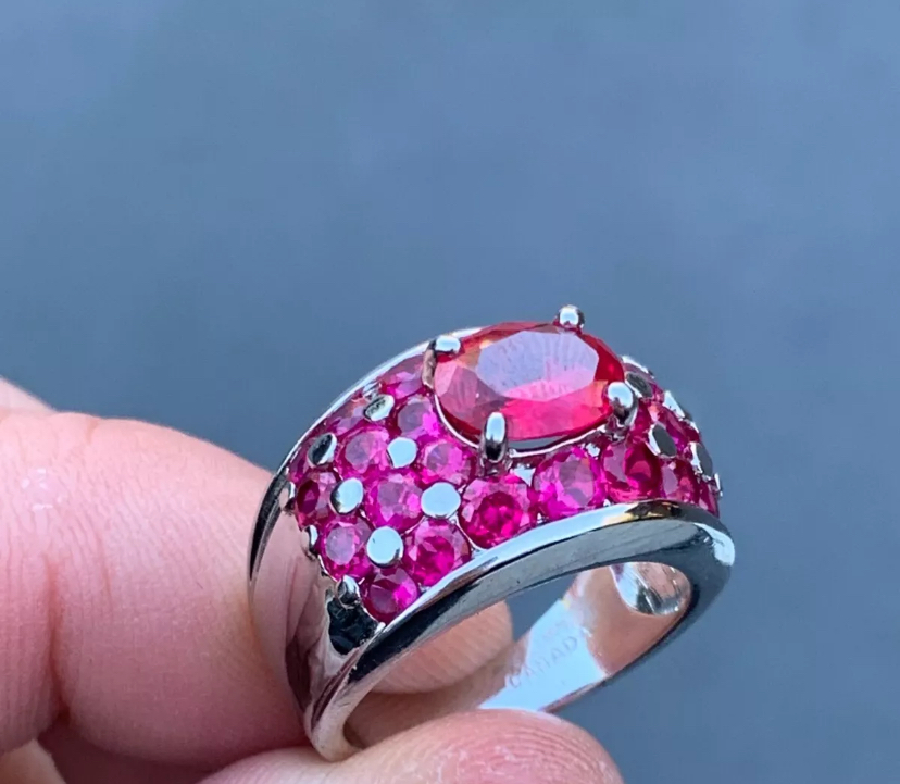 Silver Ruby Cluster Ring. Canadian Classic Designer 925