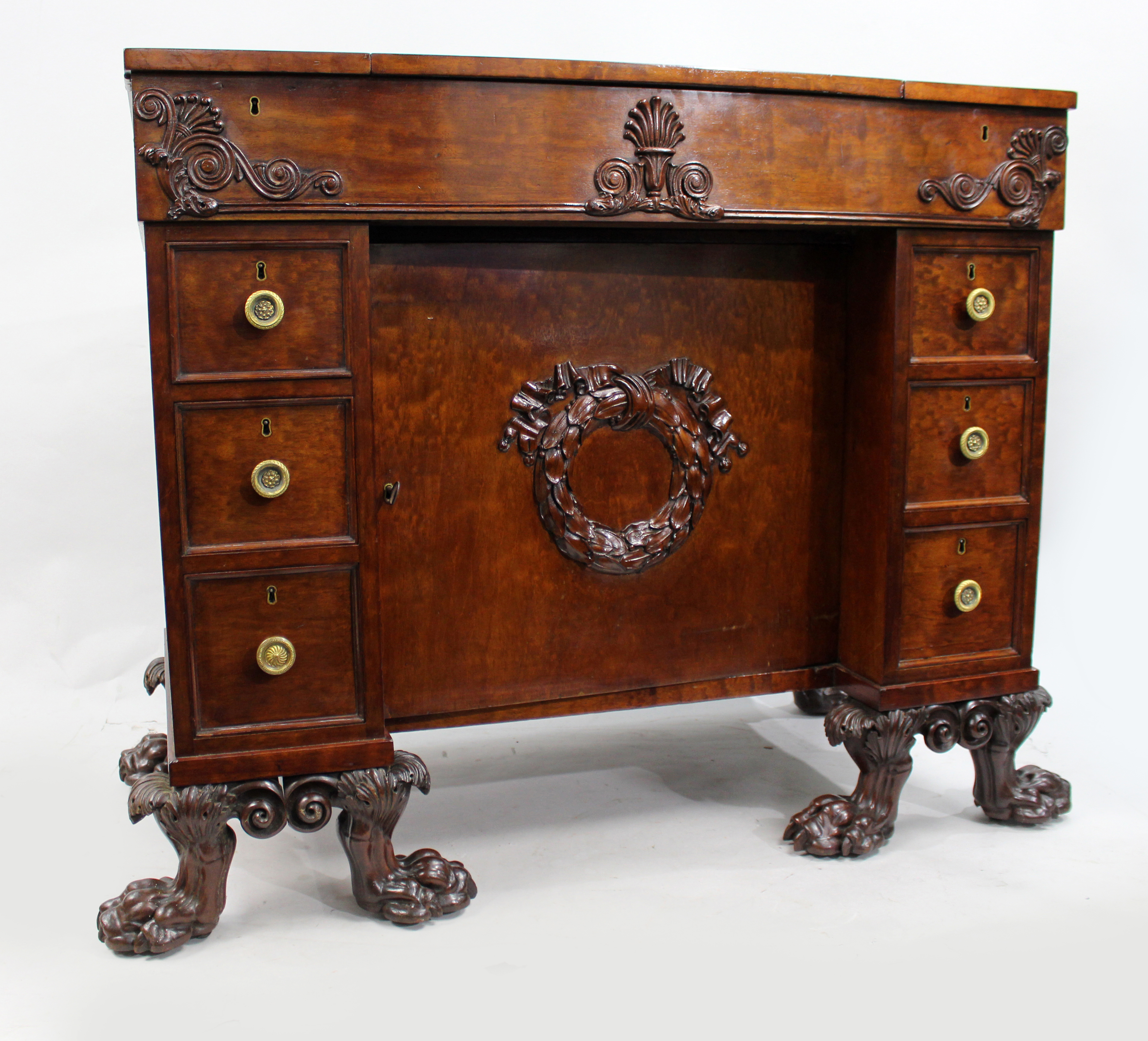 George III Mahogany Work Table with Carved Paw Feet, c.1790