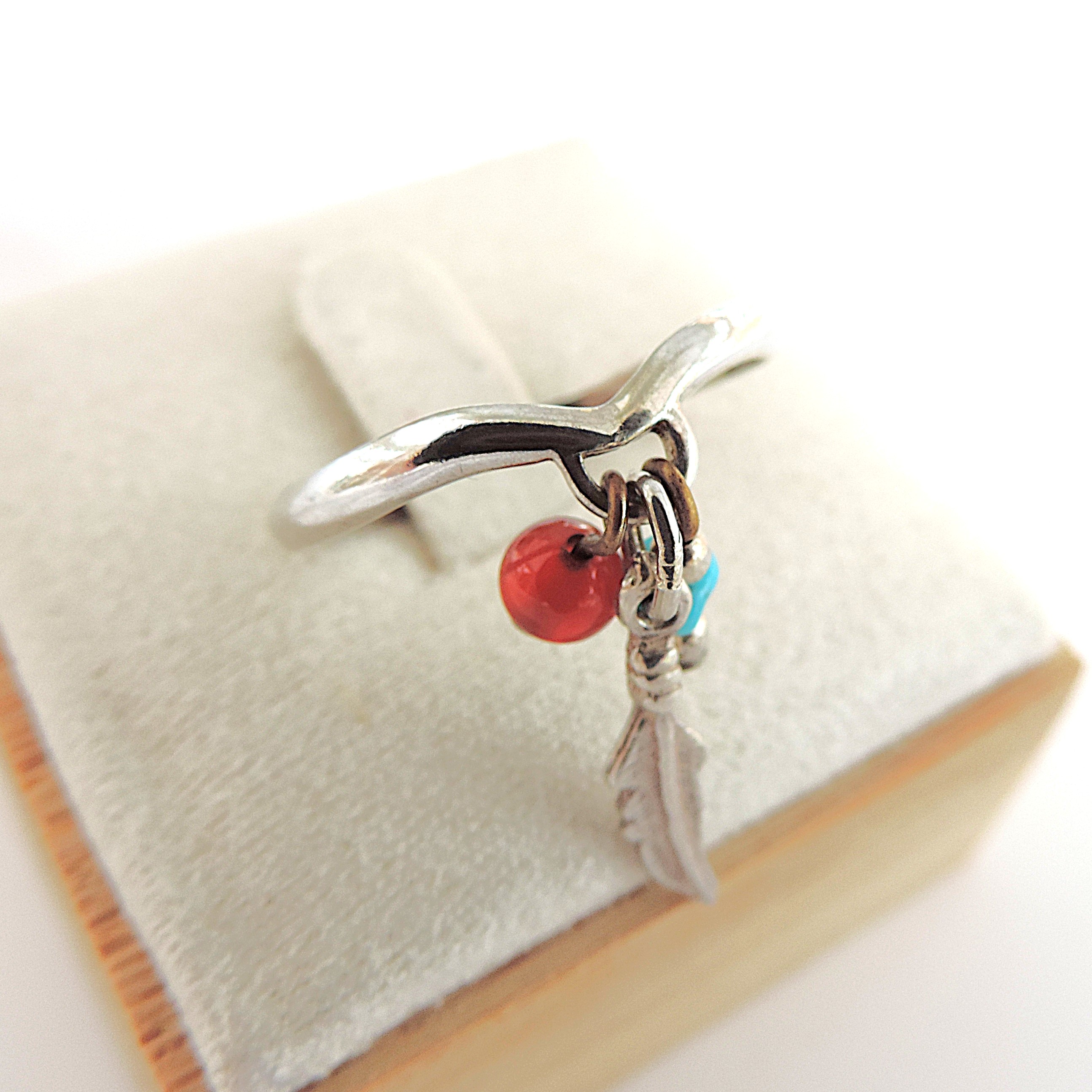 Vintage 925 Silver Navajo Wishbone Feather Ring