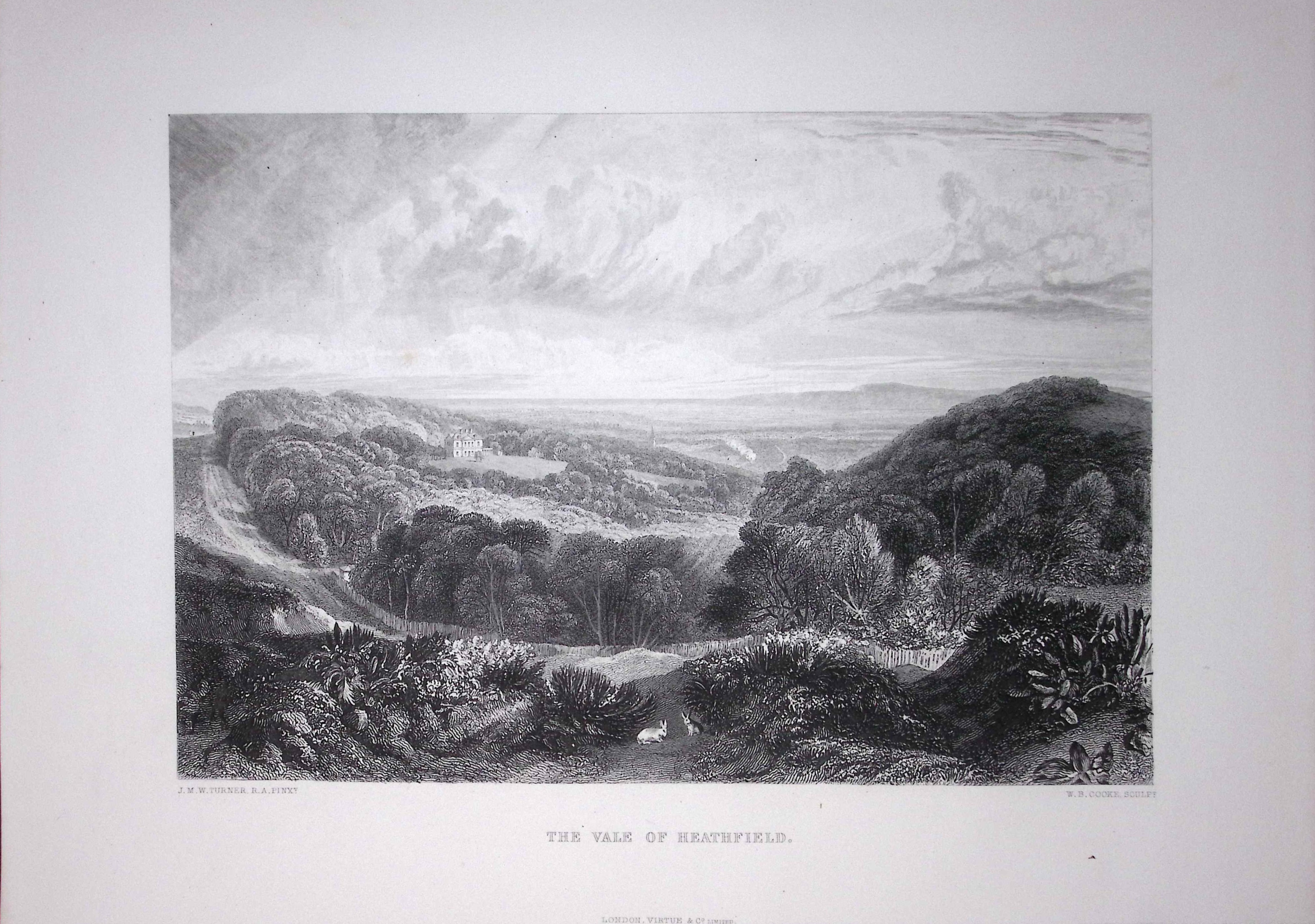 J.M.W Turner The Vale of Heathfield Sussex Antique Steel Engraving-52-TR