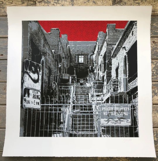 Logan Hicks (b.1971 ) Sunset Apartment Complex, Screen Print, Early Limited Ed, Black Rat Press 2008