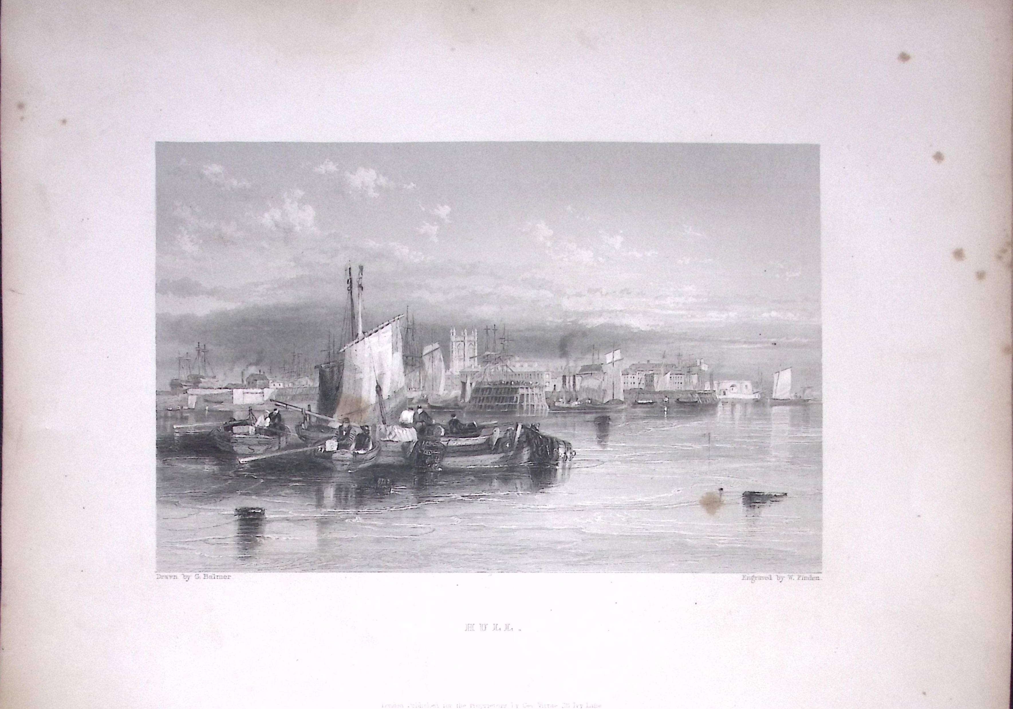 Hull City & Docks Yorkshire WH Bartlett 1842 Antique Steel Engraving-13-TR