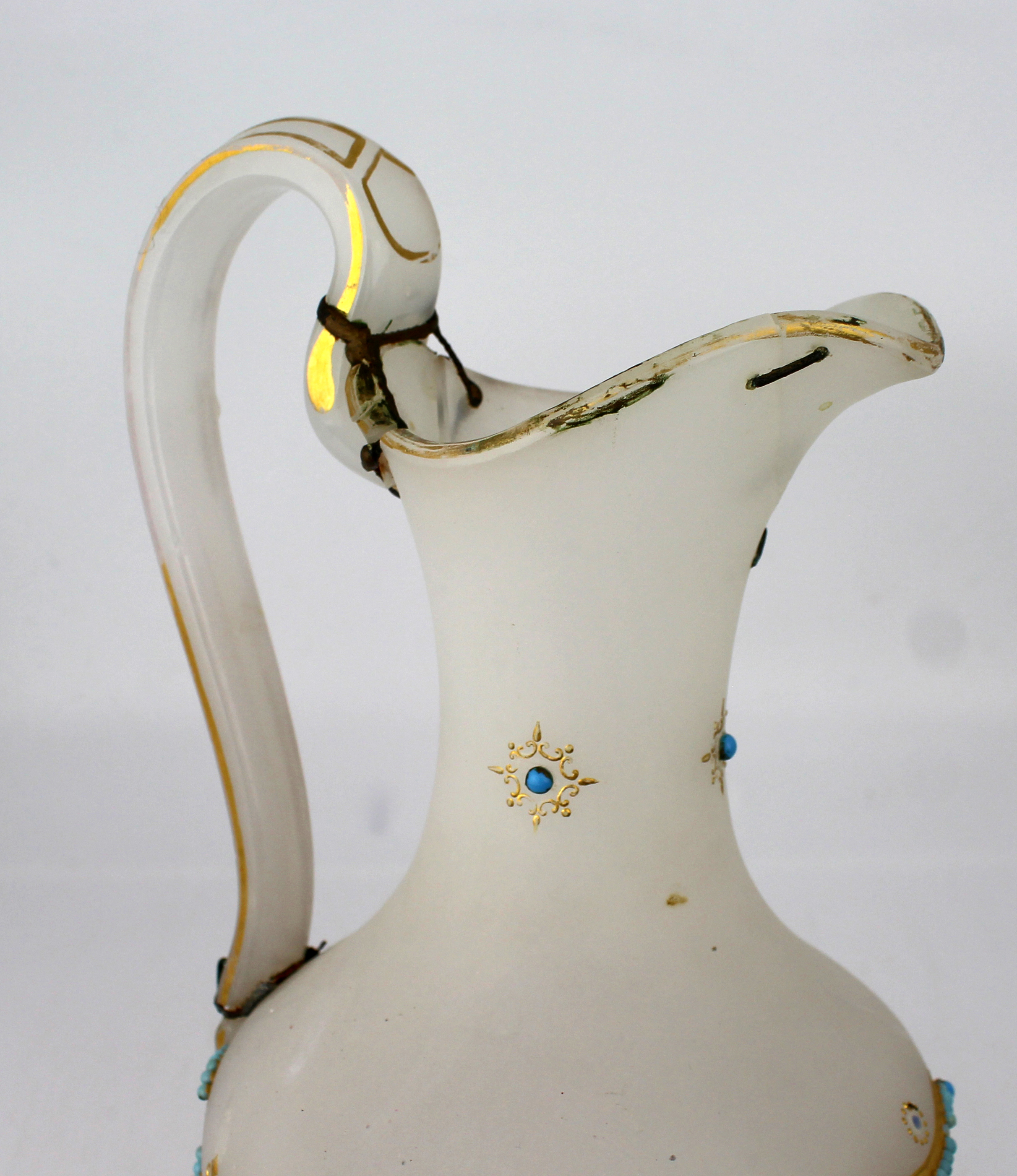 Antique French Bejewelled Turquoise Opaline Ewer A/F