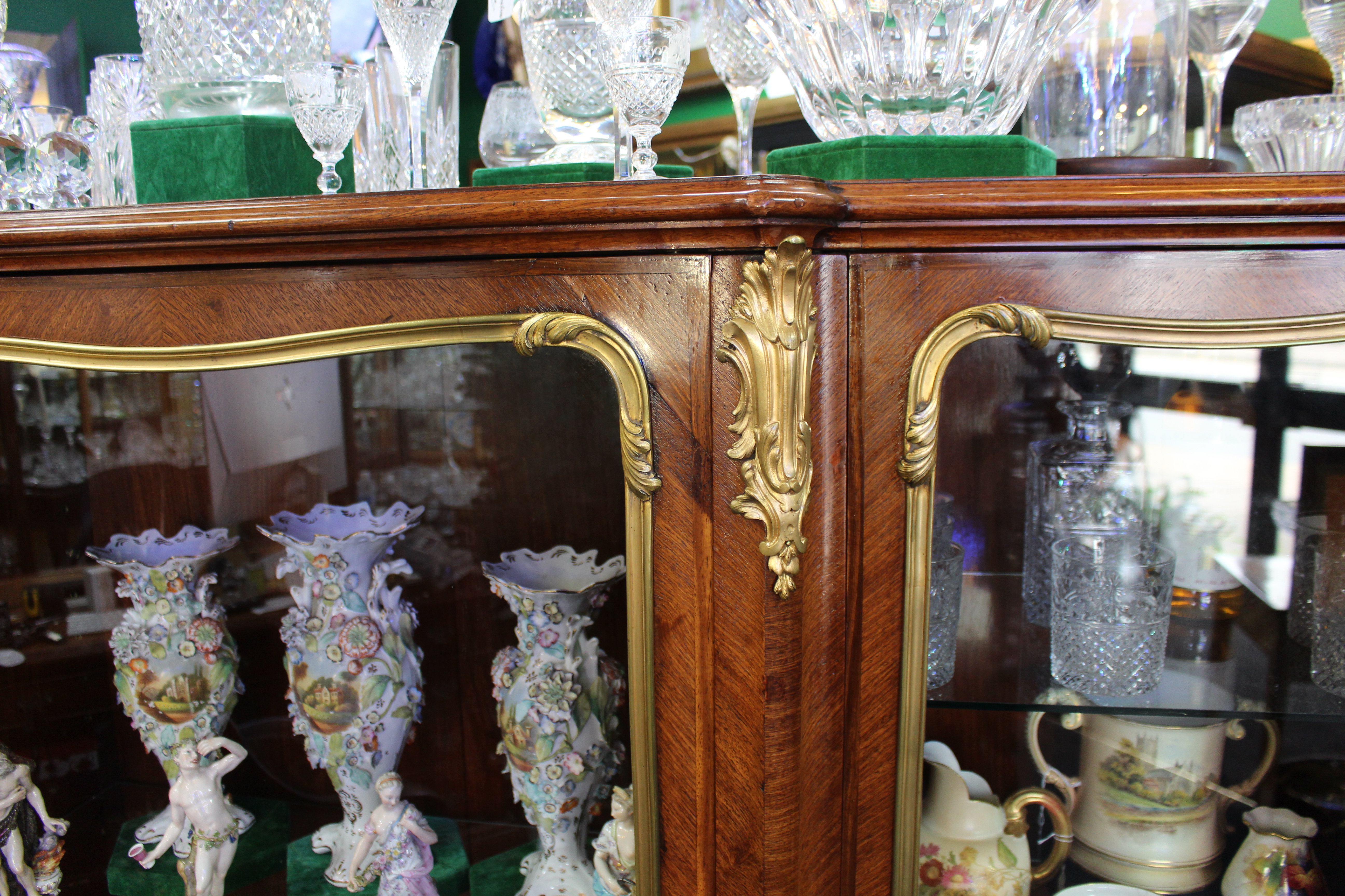 Fine Large Antique French Kingwood & Ormolu Mounted Vitrine Display Cabinet