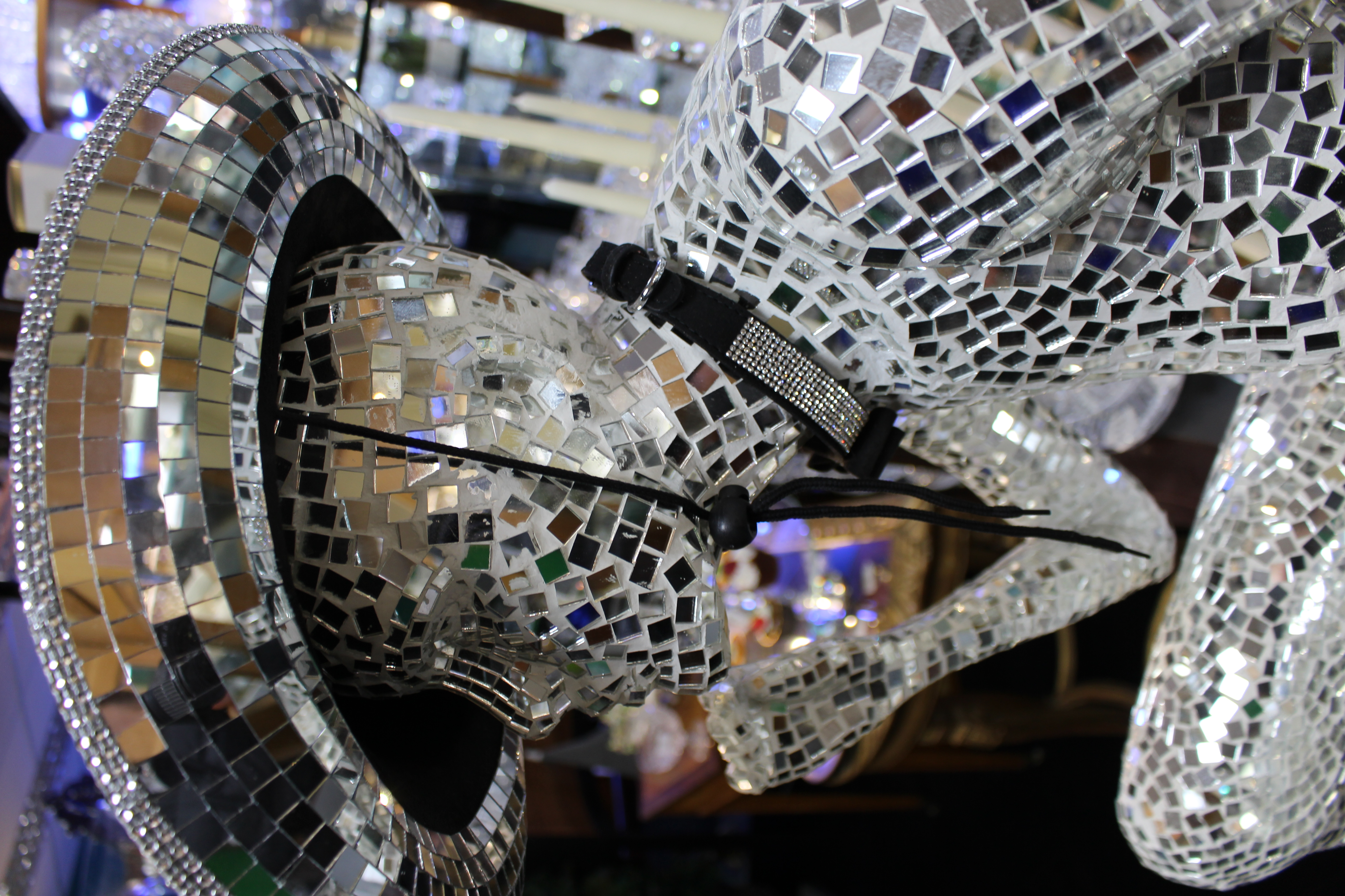 Large Mirrored Mosaic Female Figure Sculpture with Hat