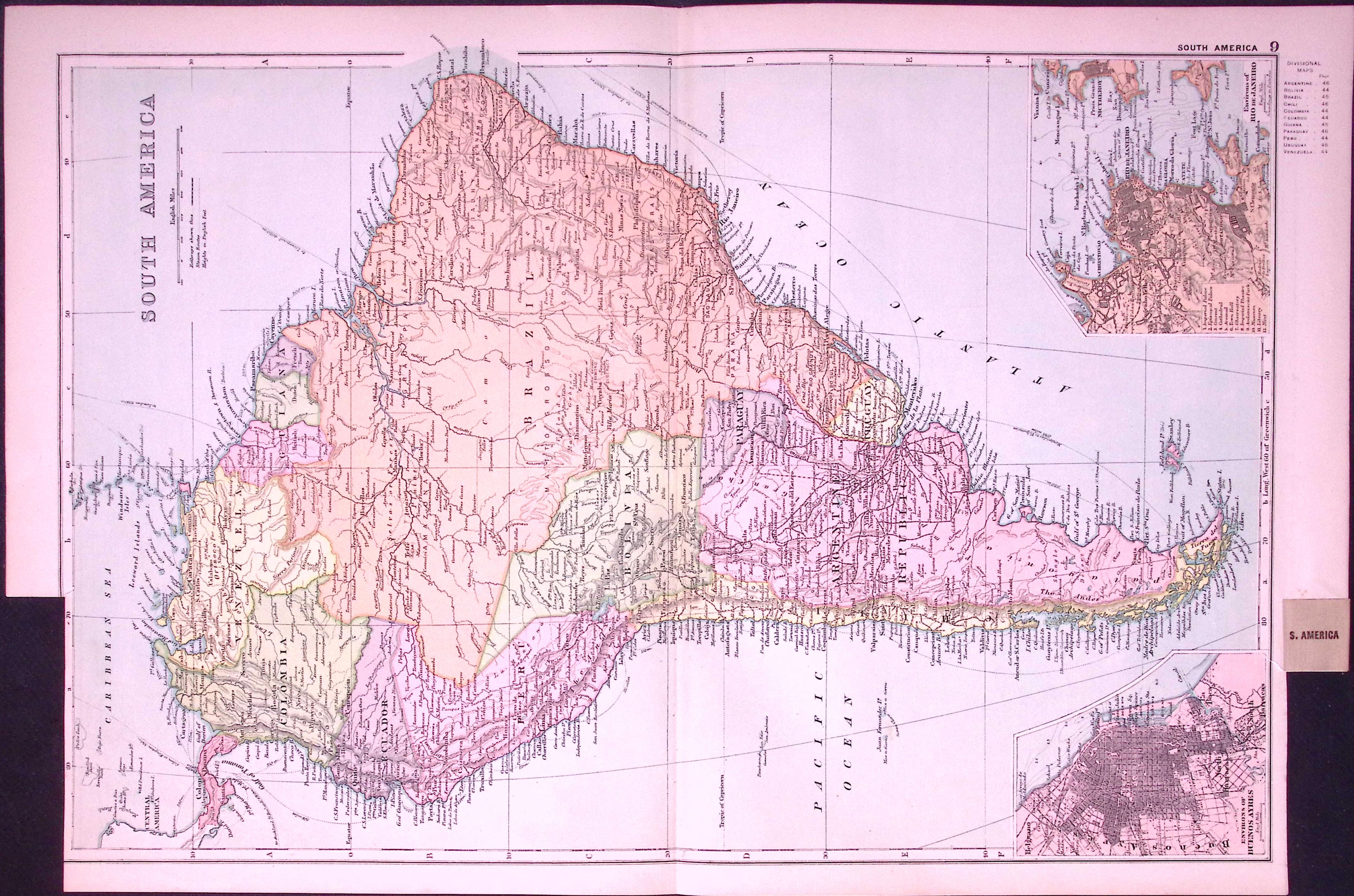 South America 120-Year-Old Large Coloured Antique Map by G.W. Bacon-9
