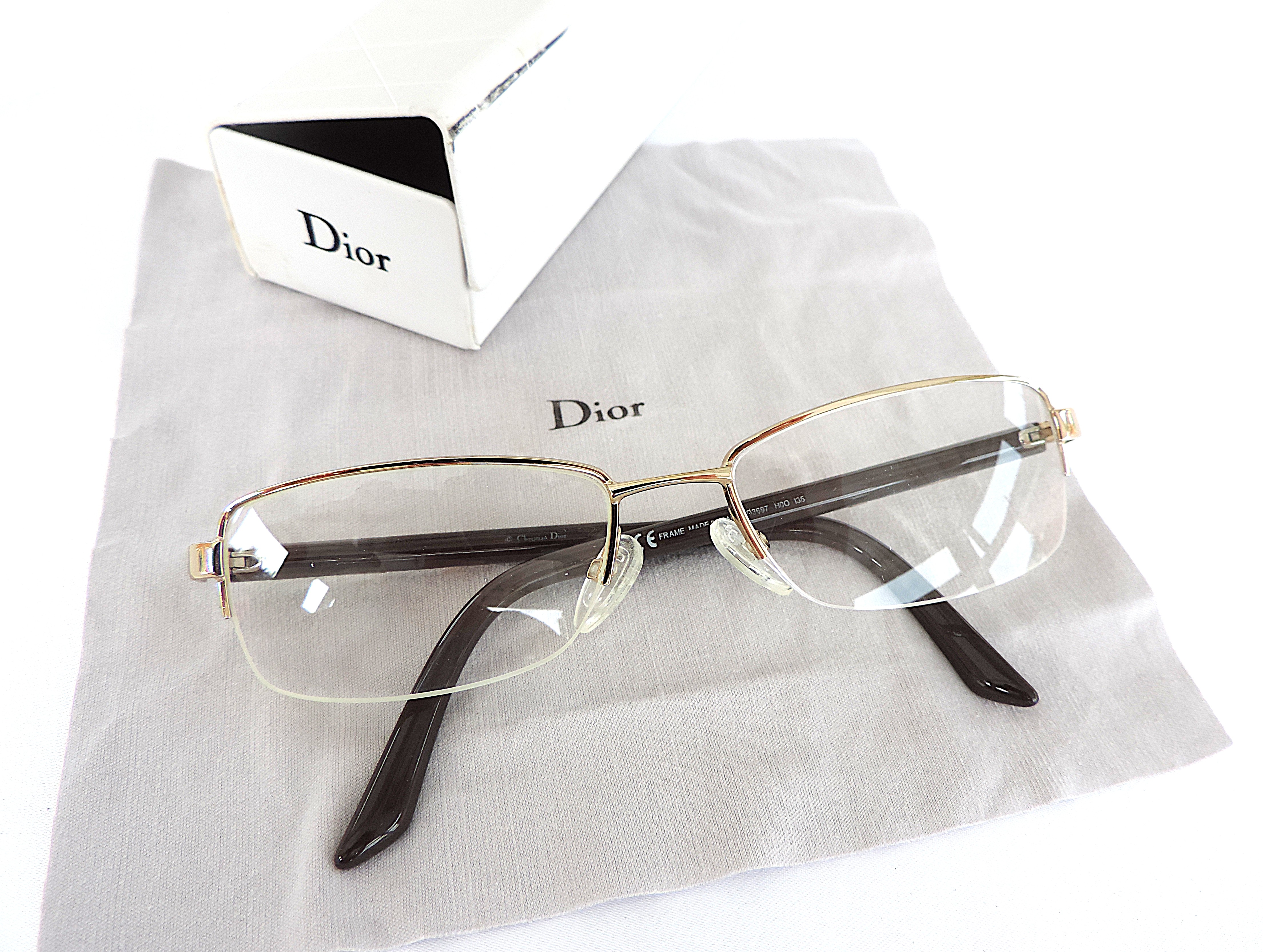 Christian Dior Prescription Glasses Frames  Gold With Crystal Accents Includes Case