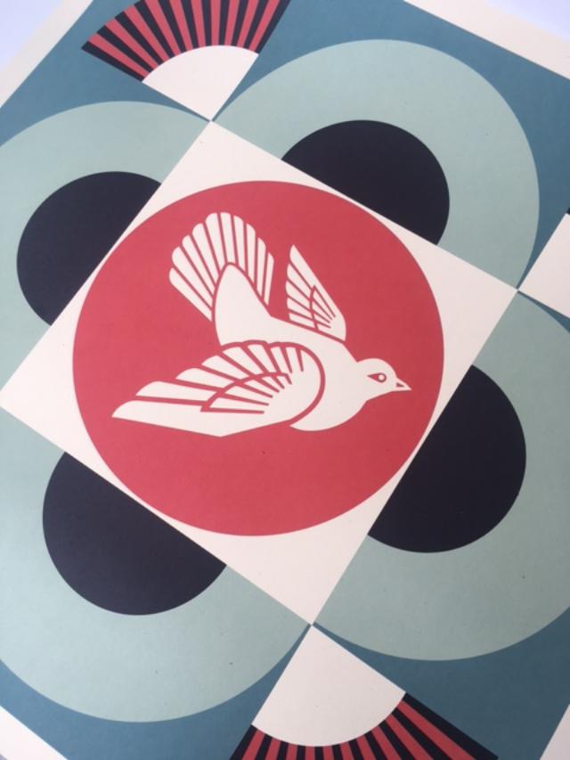 Shepard Fairey (b 1970) ‘Geometric Dove’, 3 Hand Signed Lithographs, 60 x 60 cm, 2020