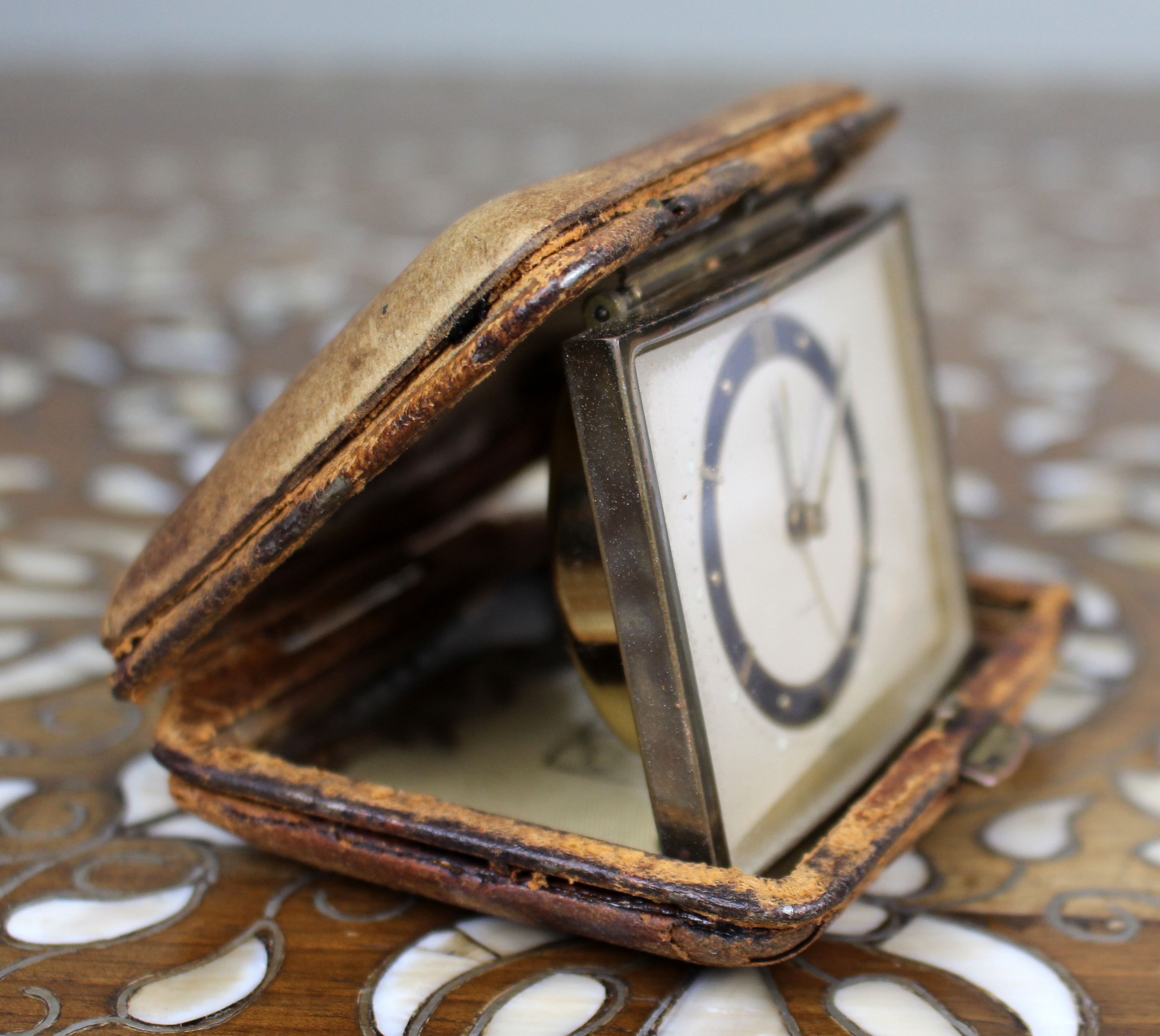 Mid 20th c. West German Folding Travel Alarm Clock, 7 Jewels