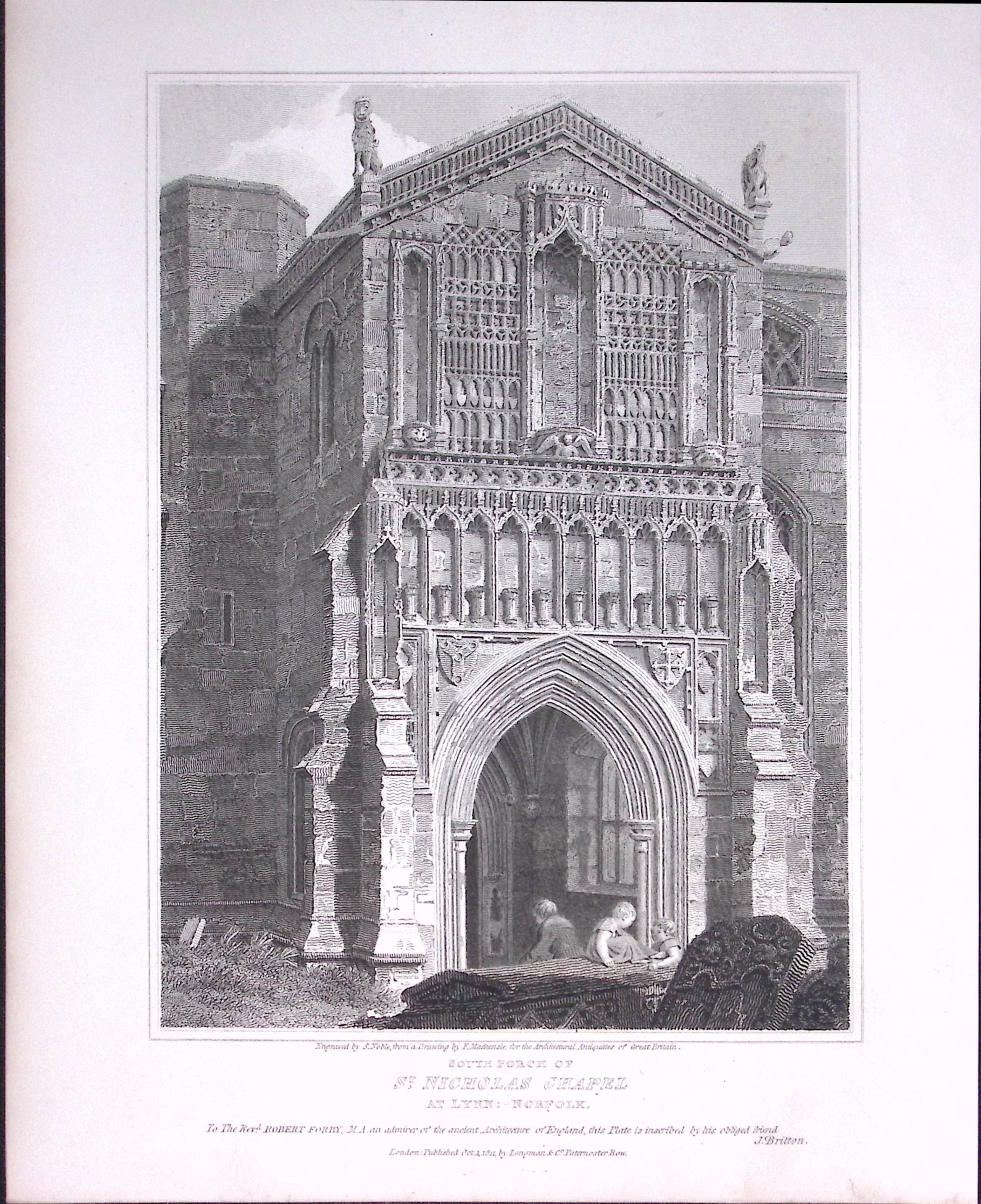 St Nicholas Chapel Norfolk 190 Years-Old John Britton Antique Steel Engraving-157.