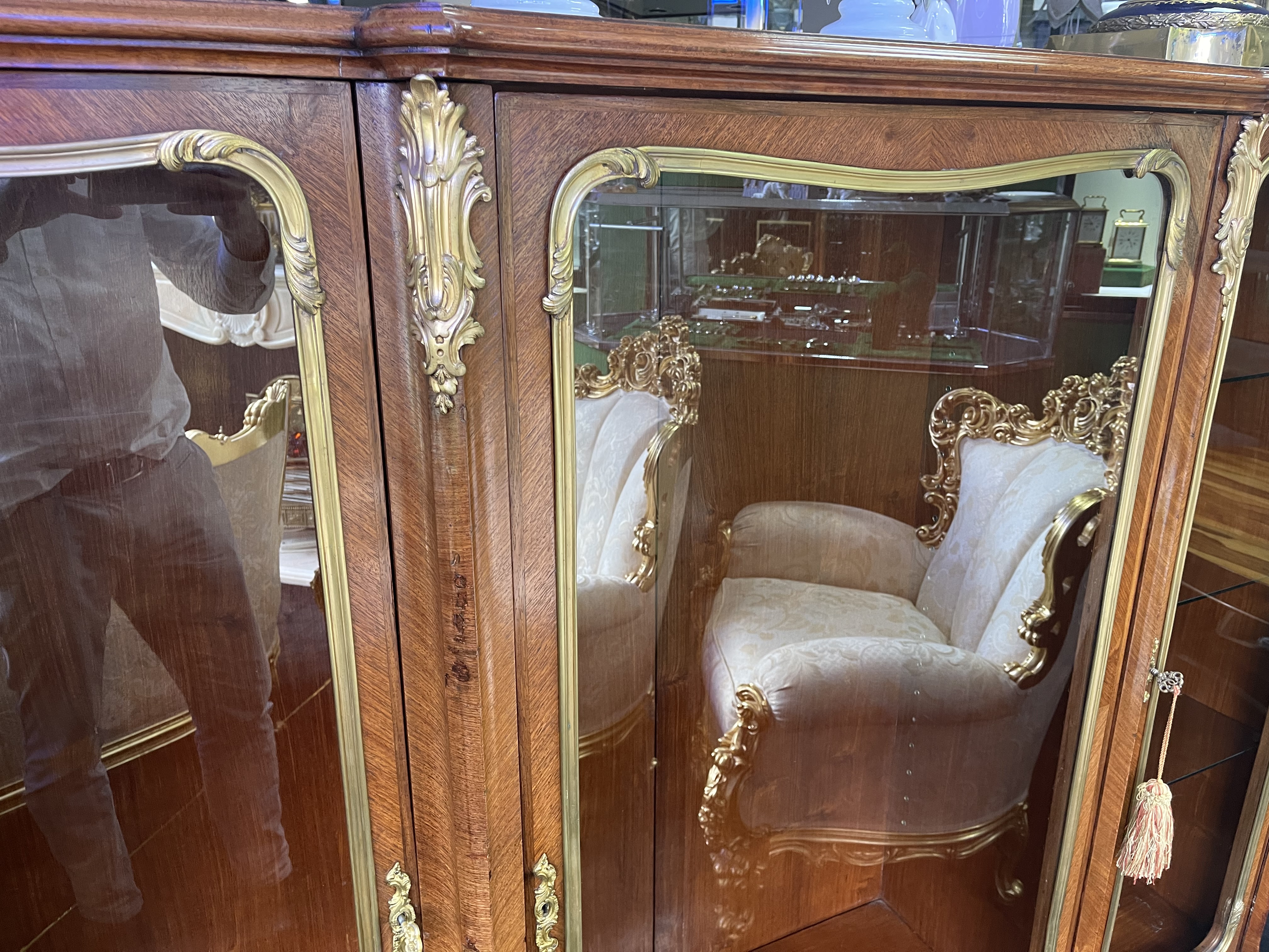 Fine Large Antique French Kingwood & Ormolu Mounted Vitrine Display Cabinet