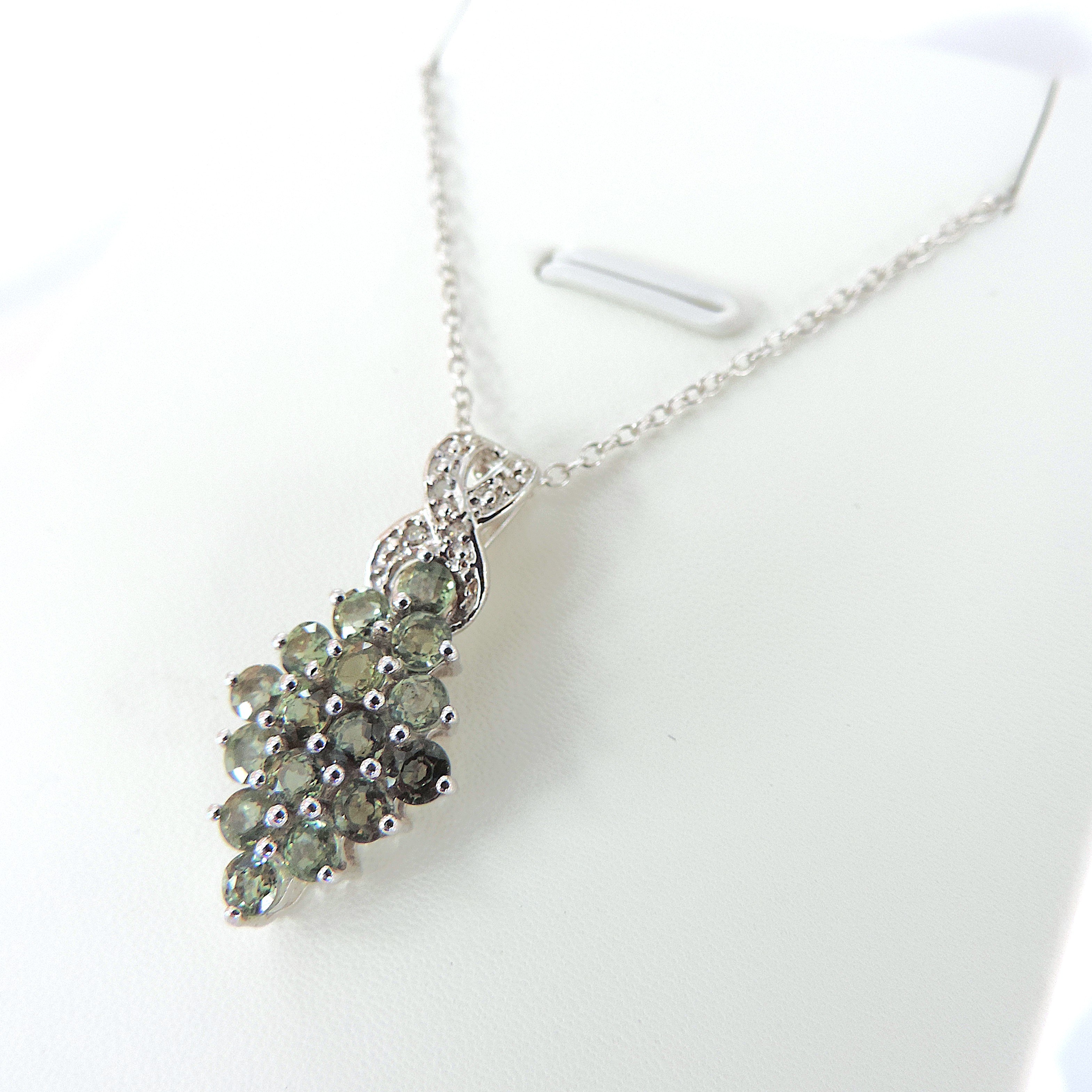  925 Silver Green Sapphire & Diamond Necklace 'NEW'
