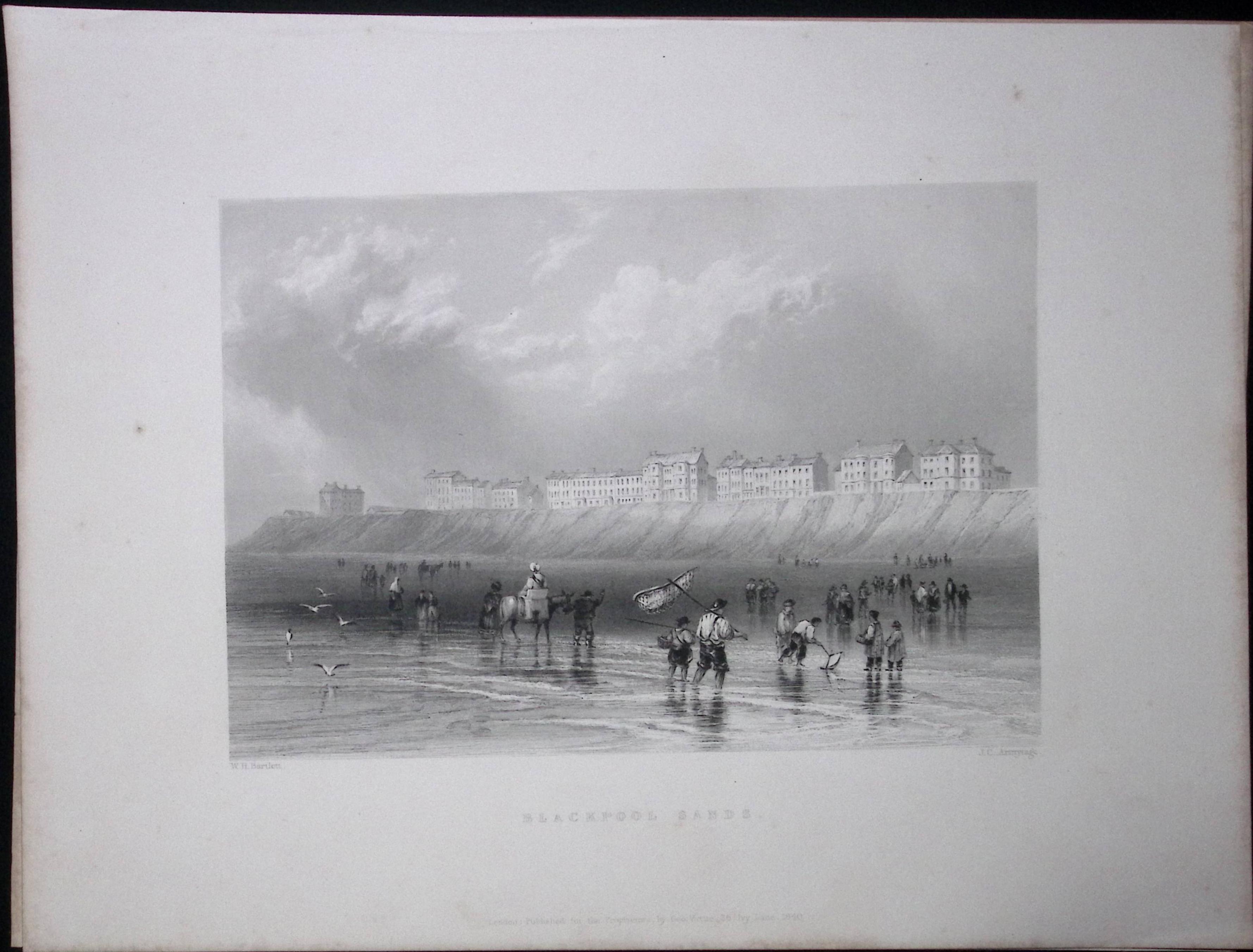 Blackpool Sands Scene WH Bartlett 1842 Antique Steel Engraving-94
