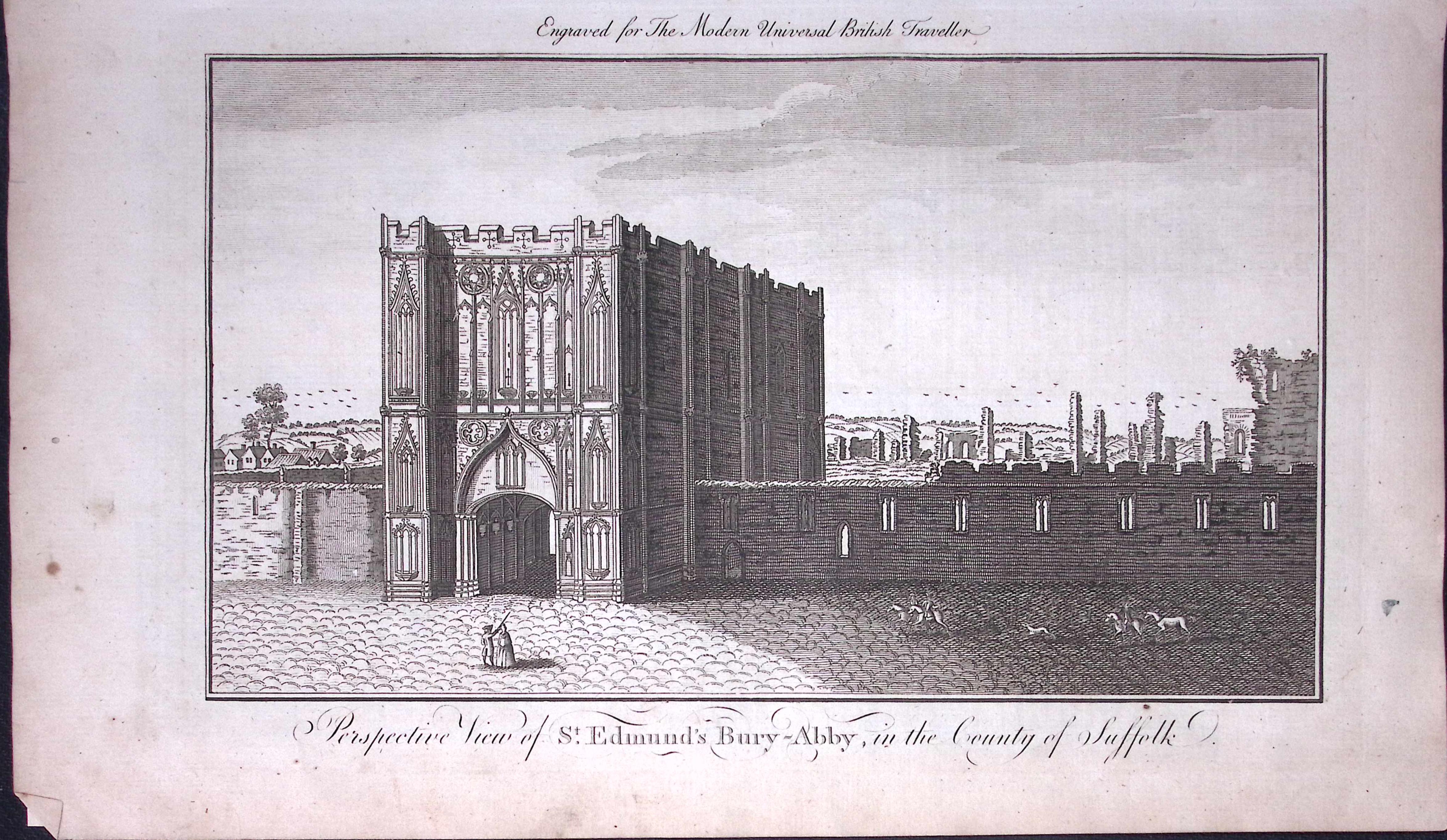 St Edmunds Bury-Suffolk Rare Large 247-Year-Old Antique Copperplate Engraving-38 -TR