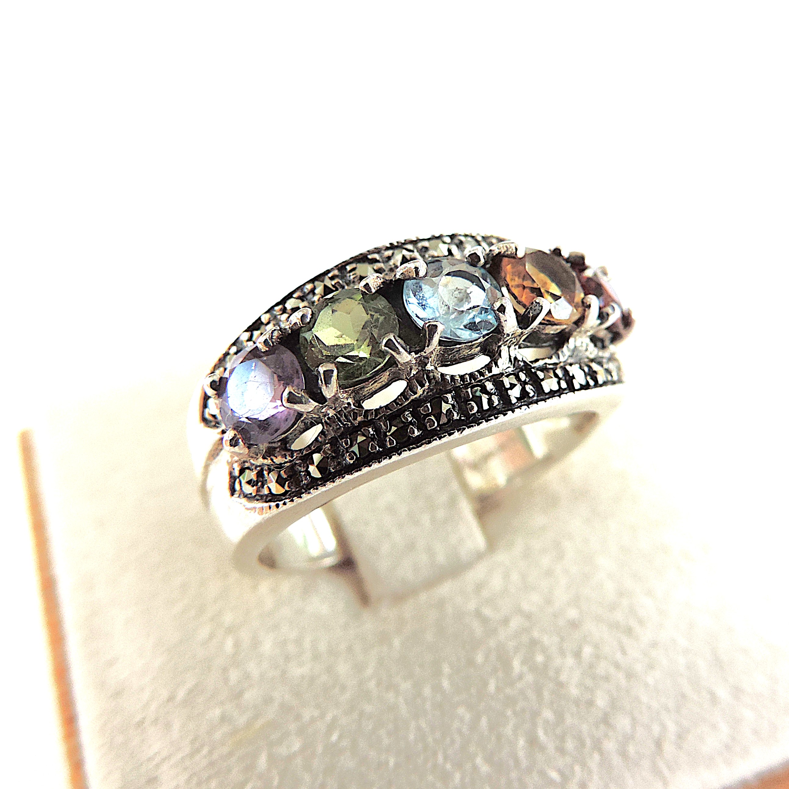 925 Sterling Silver Multi-Colour Gemstone Ring