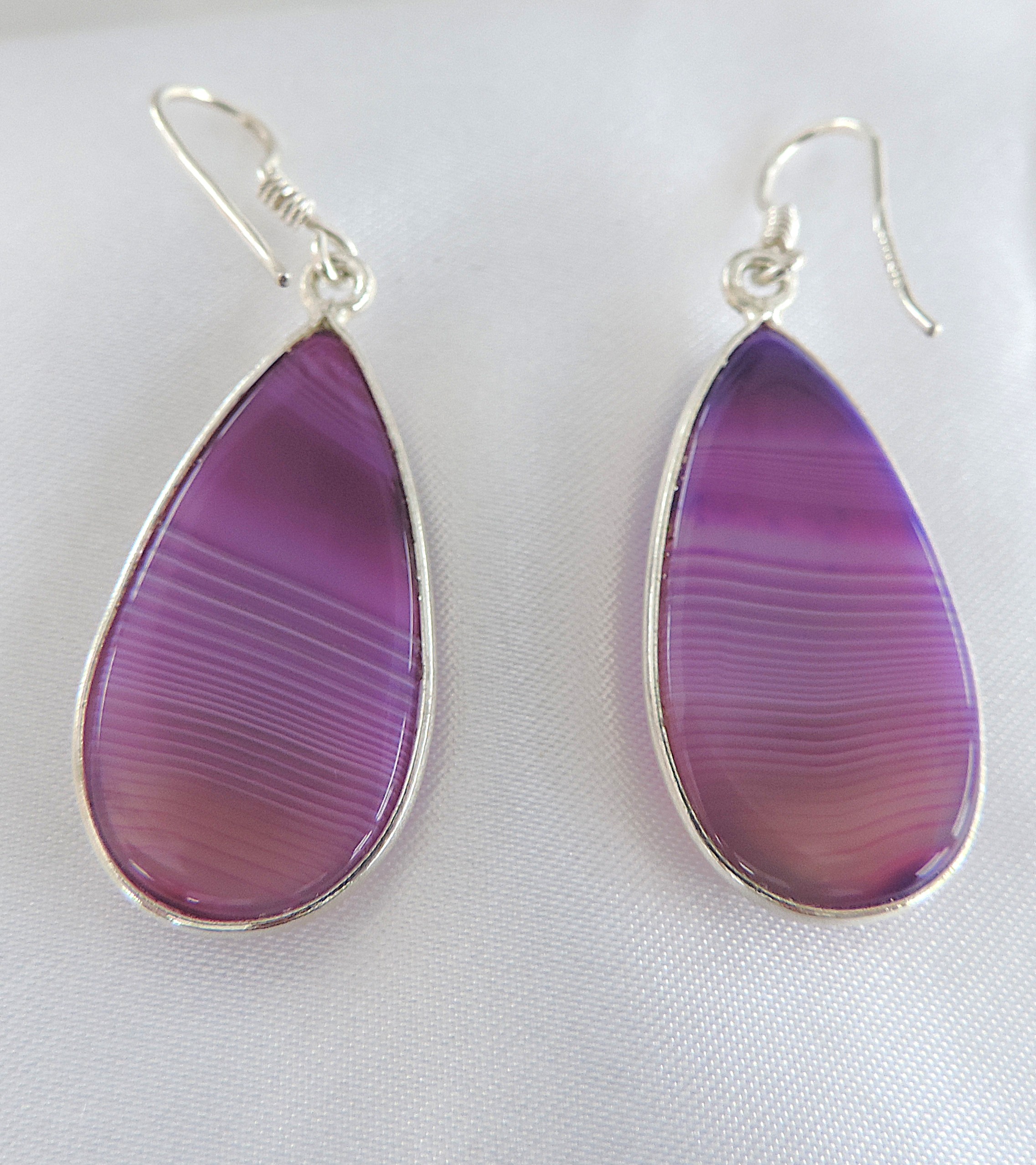 925 Silver Purple Gemstone Drop Earrings 'NEW'