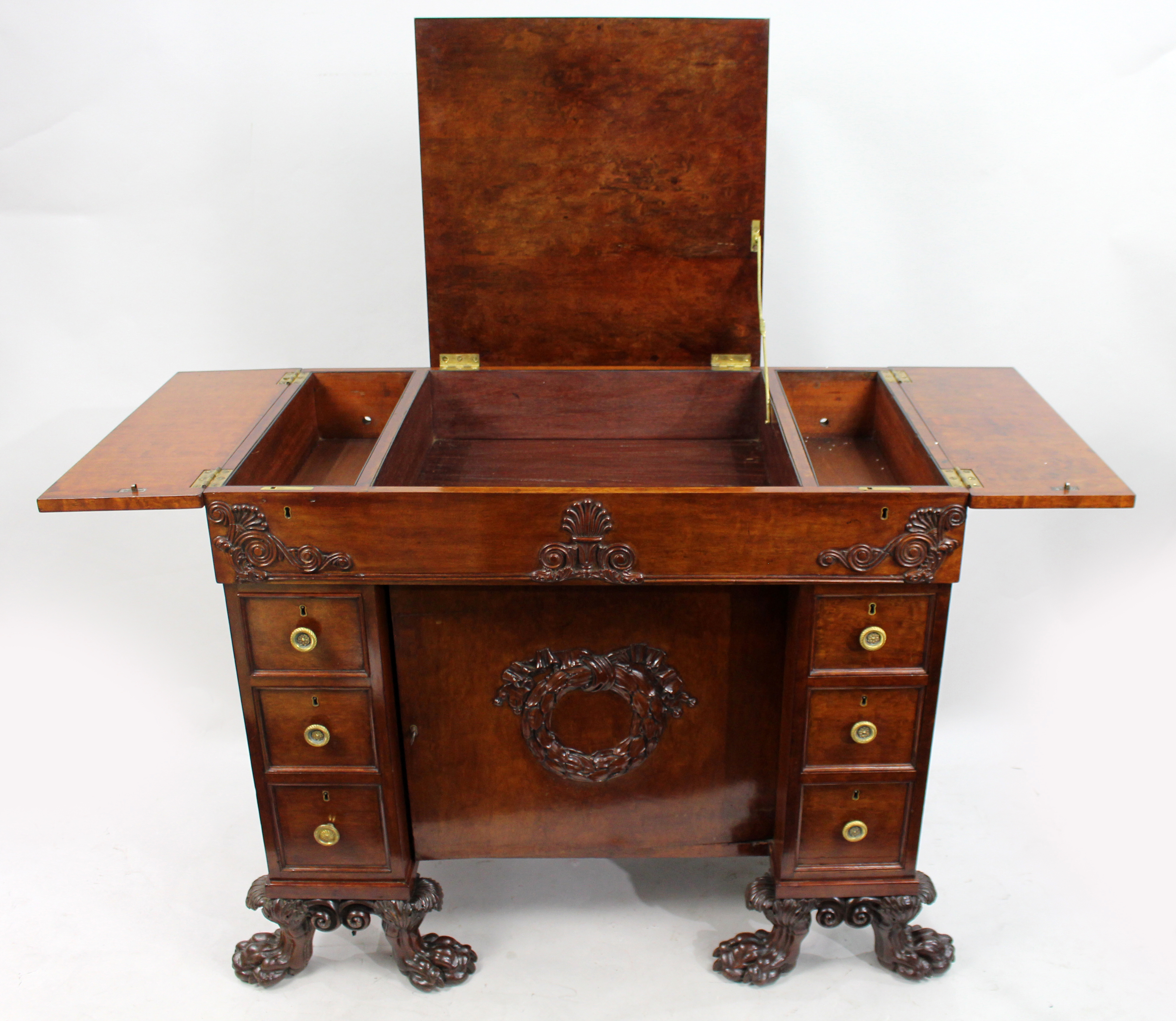 George III Mahogany Work Table with Carved Paw Feet, c.1790