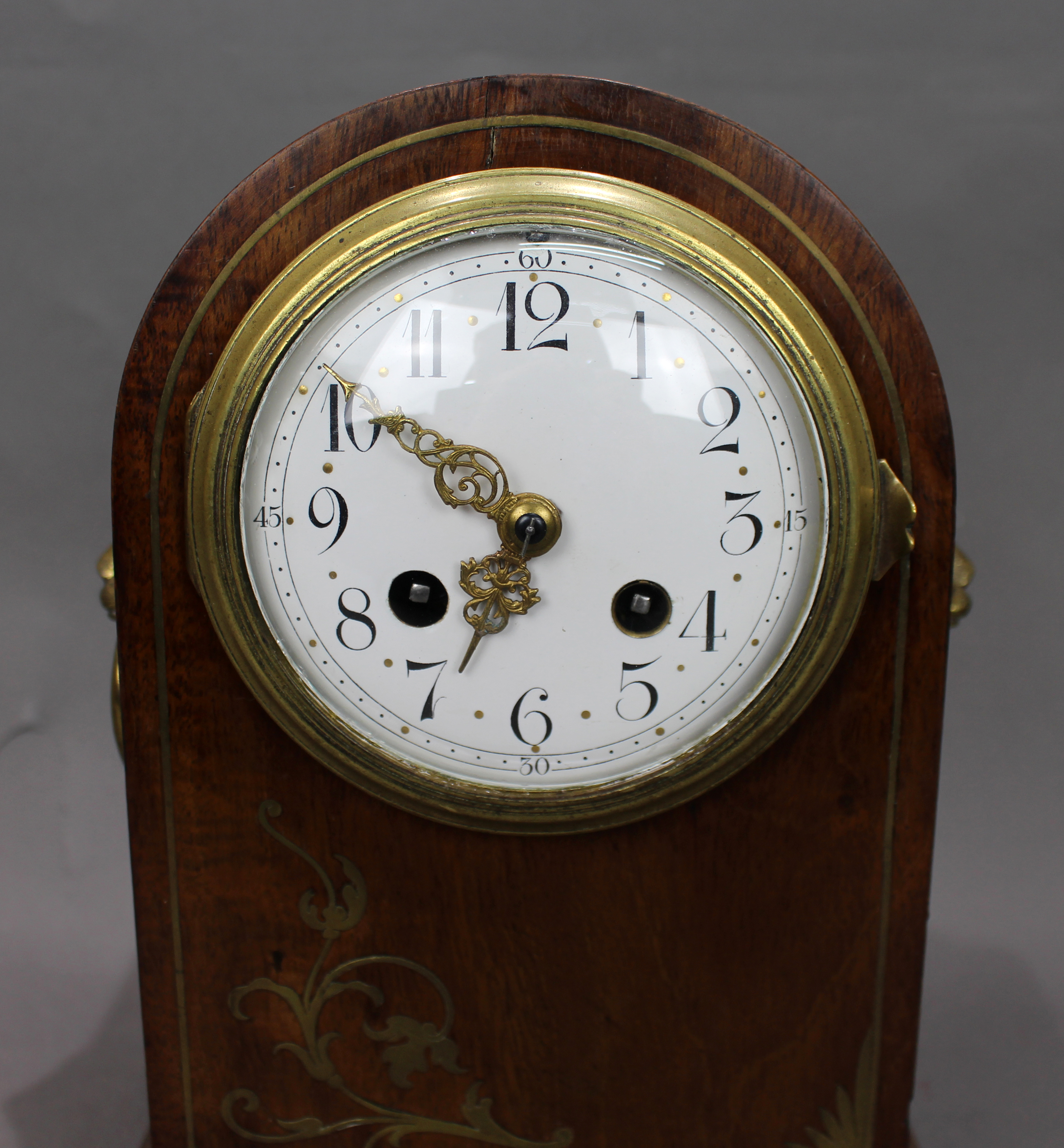 Antique French Mahogany & Brass Inlaid Mantel Clock by Marti c.1900