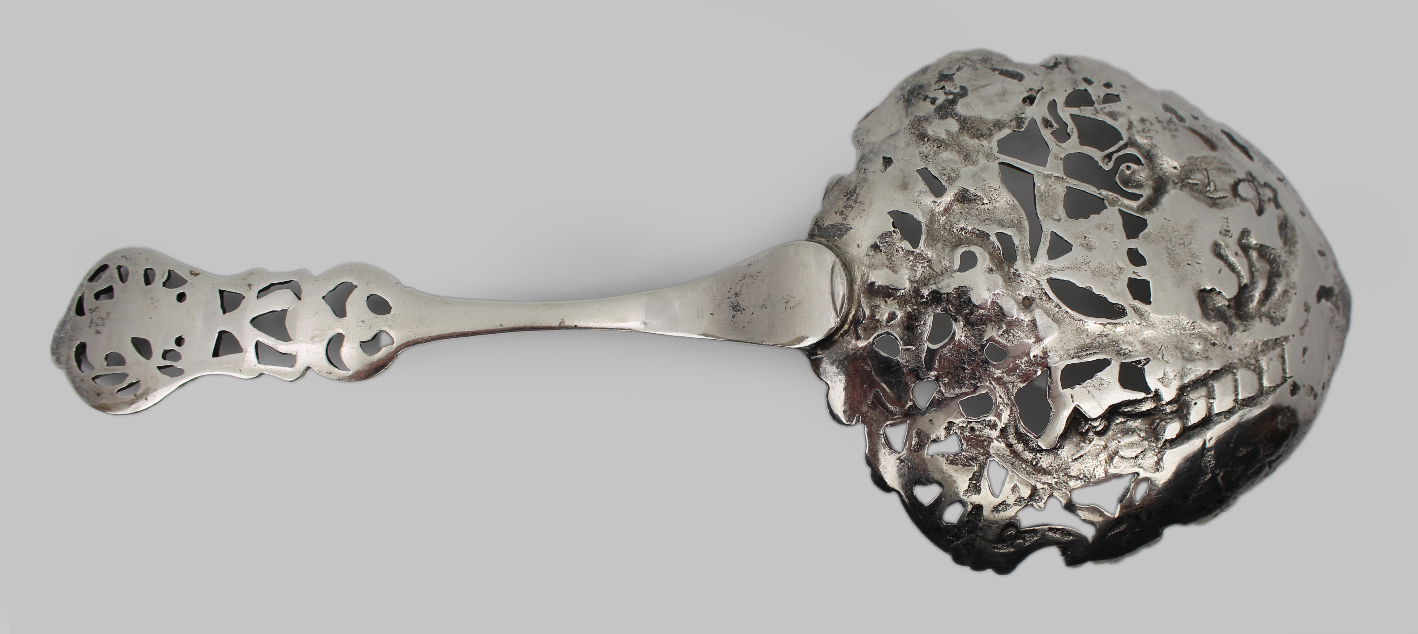 Fine Continental Silver Pierced Fruit Spoon – Harvest Scene, Likely Flemish or Dutch, c.1780–1820