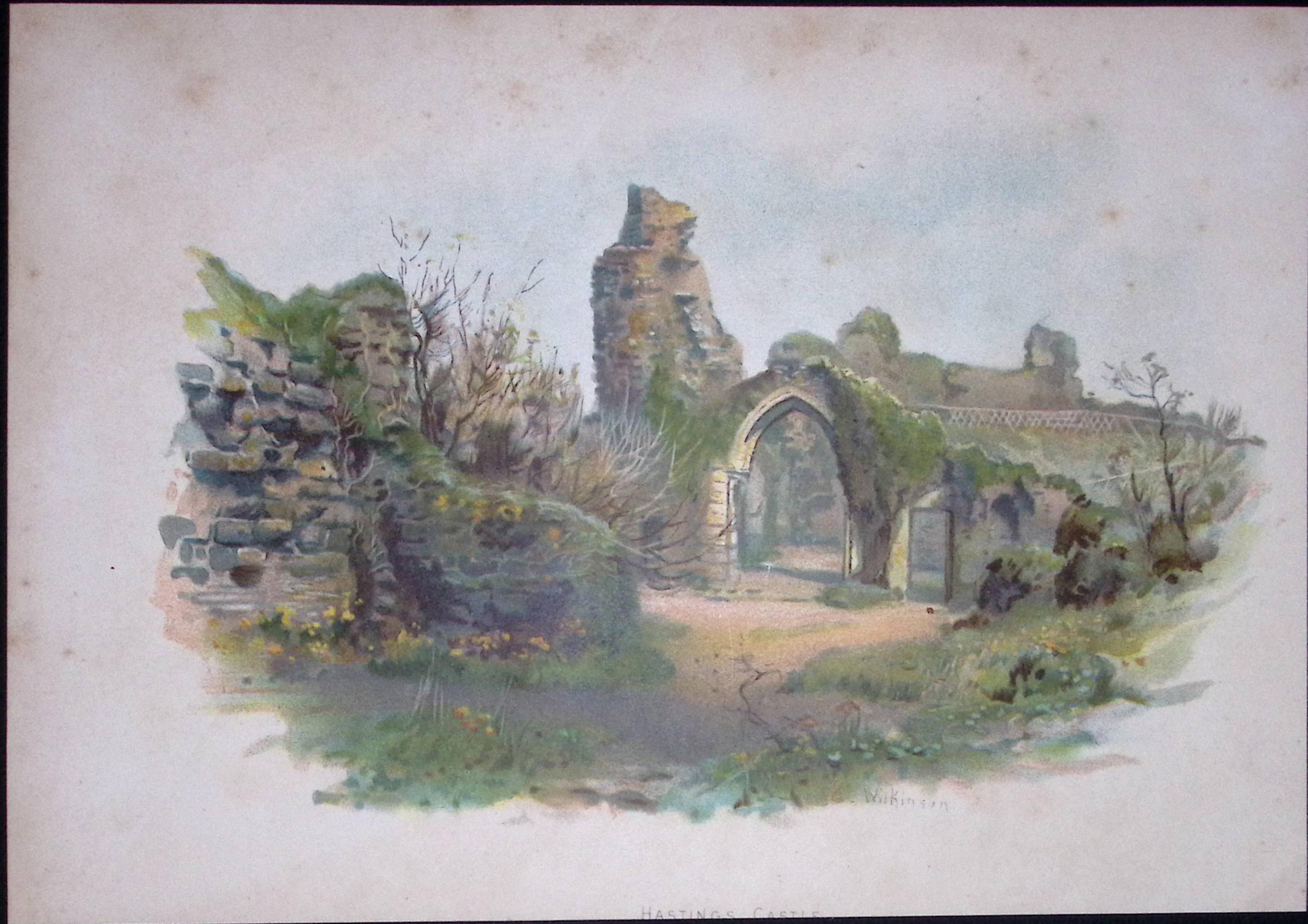 Hastings Castle Sussex Antique Coloured Chromolithograph 10-TR