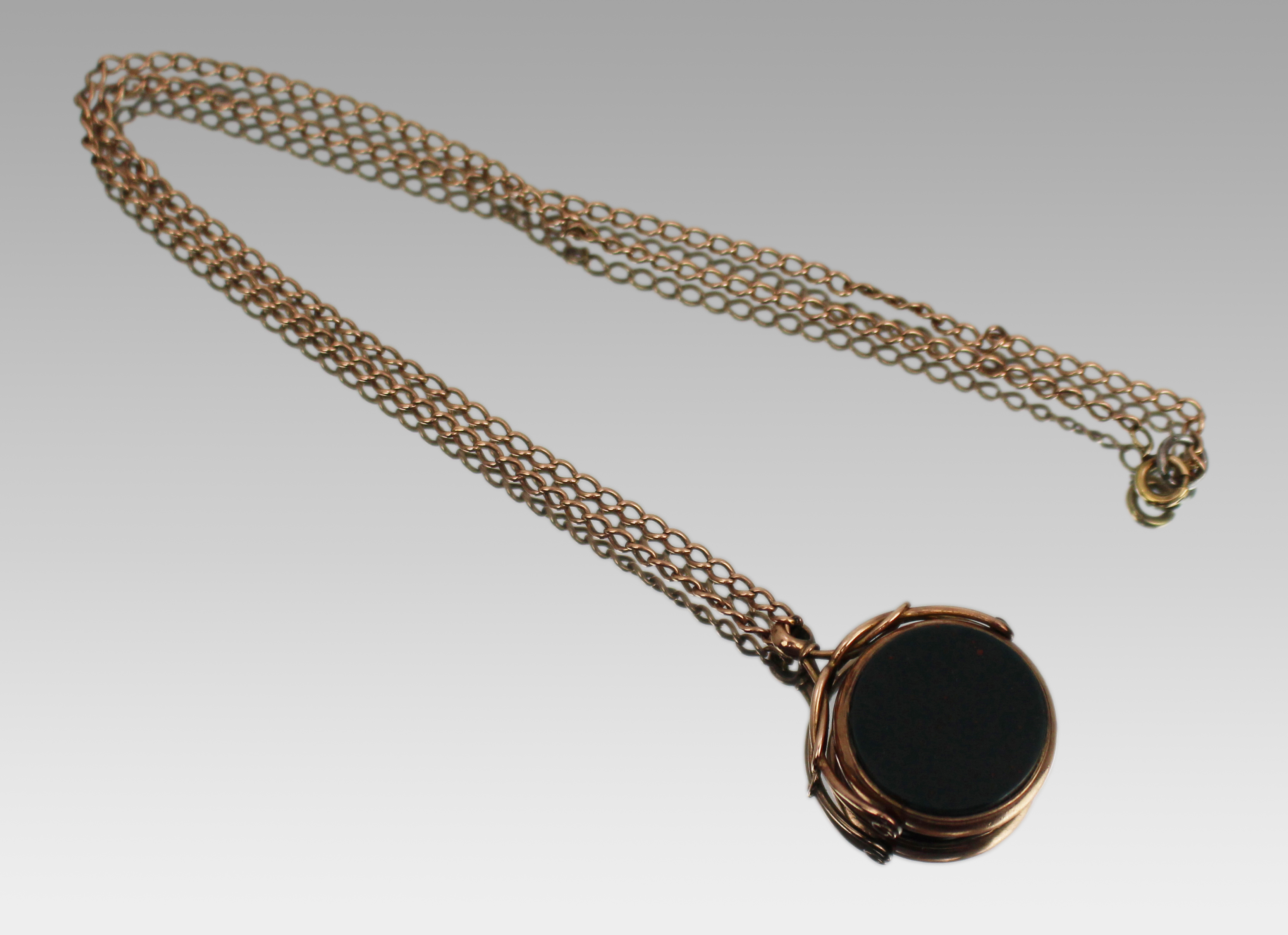Edwardian 9ct Rose Gold Swivel Fob Pendant Necklace