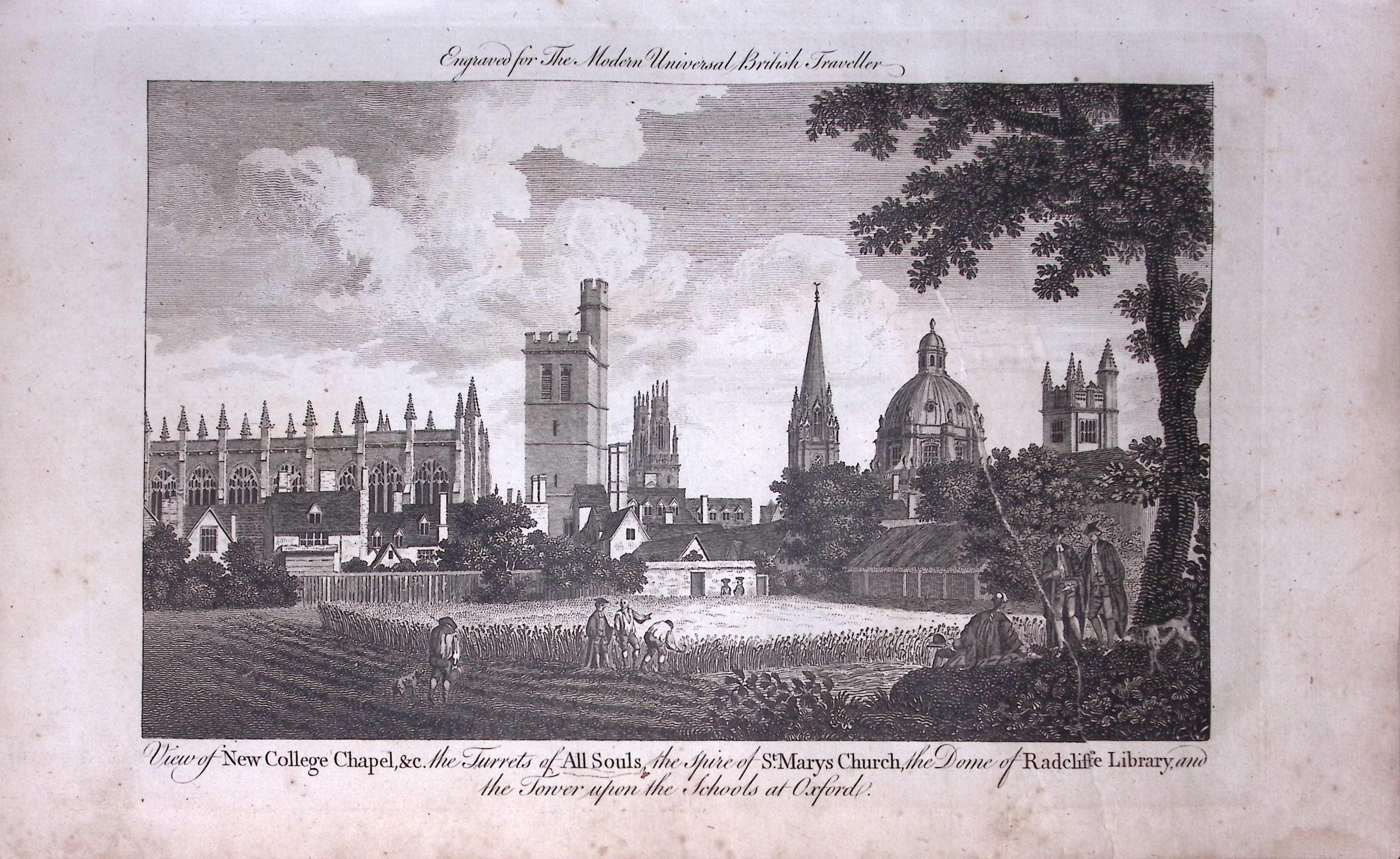 Spire of St Marys Church Oxford Rare Large 247-Year-Old Antique Copperplate Engraving -30-TR