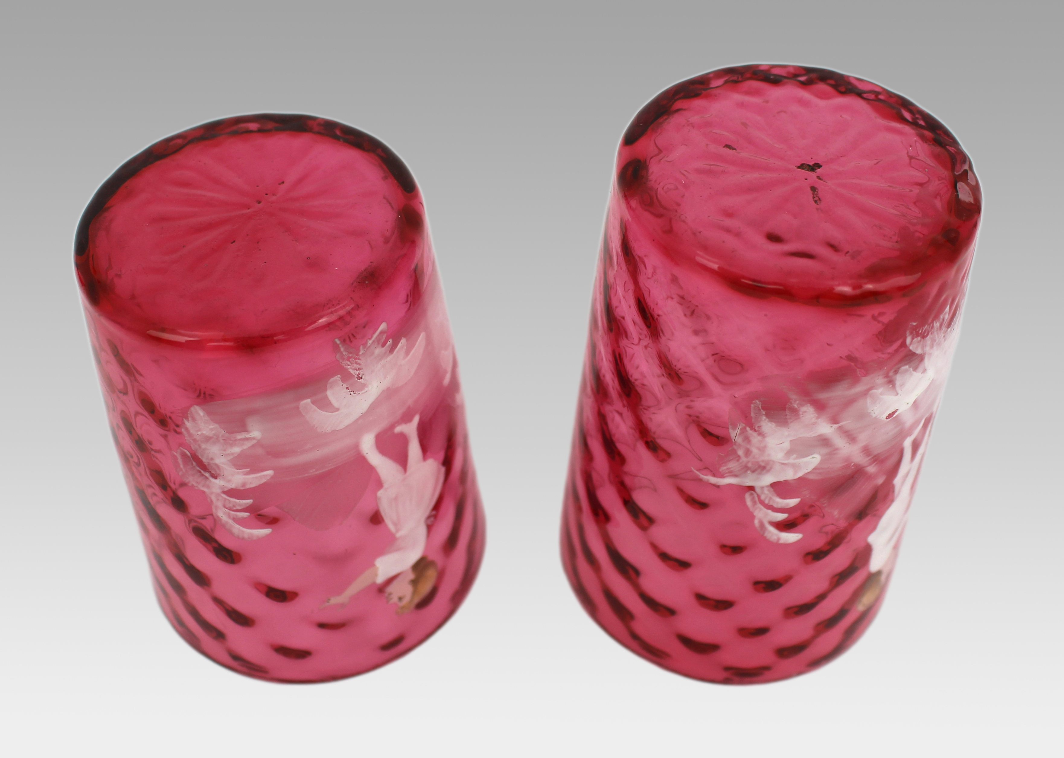 Pair of Victorian Cranberry Glass Tumblers – Mary Gregory Style