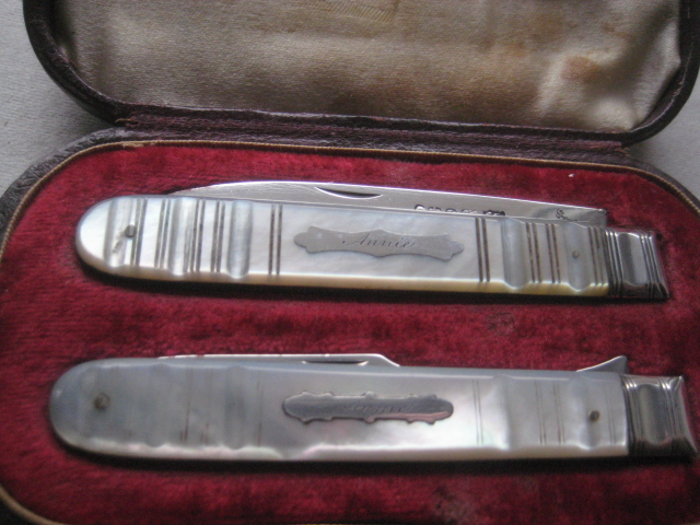 Victorian Cased Matching Silver Bladed Folding Fruit Knife and Fork
