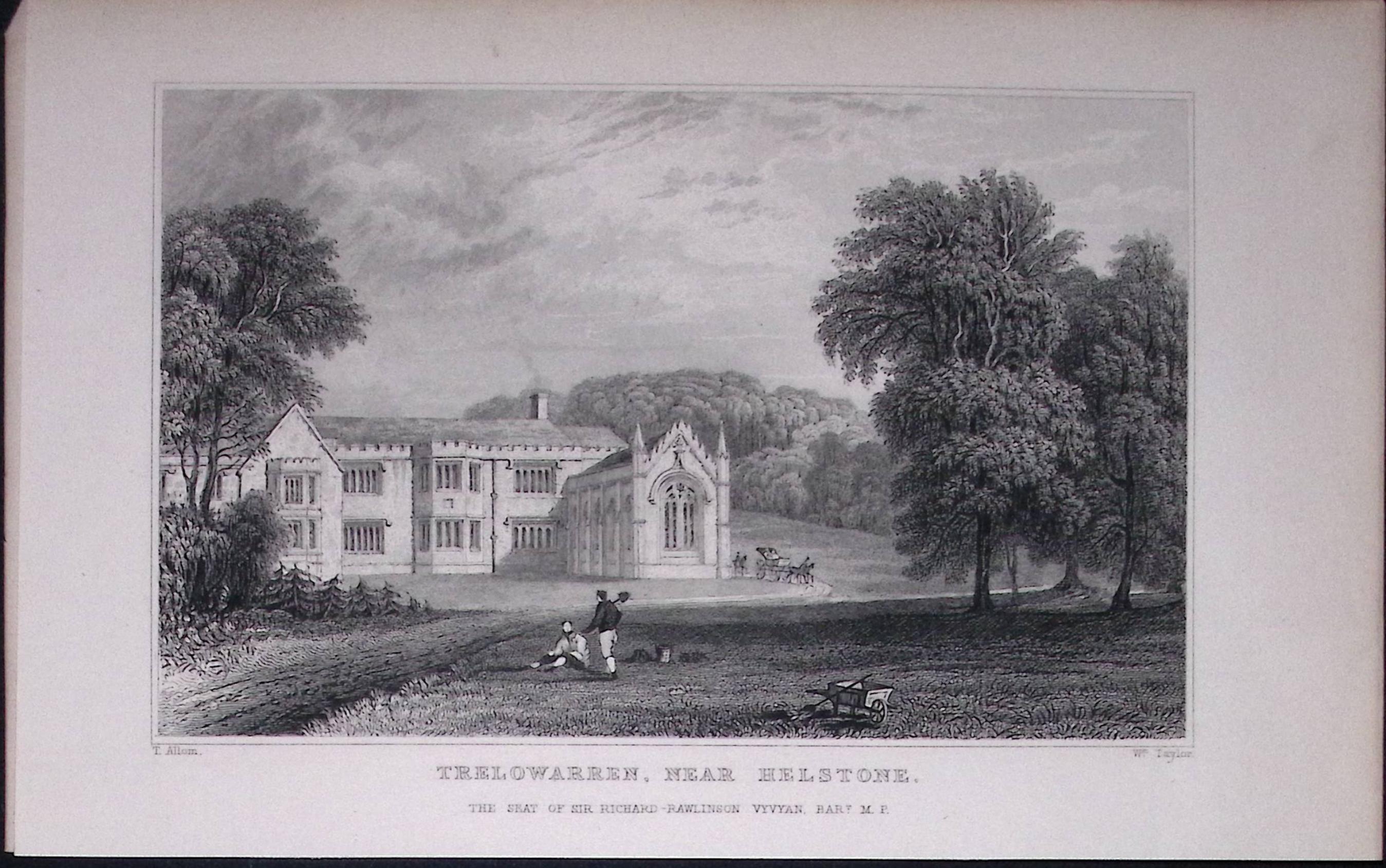 Cornwall Helstone Trelowarren Antique 193 Years-Old Steel-Engraving-19
