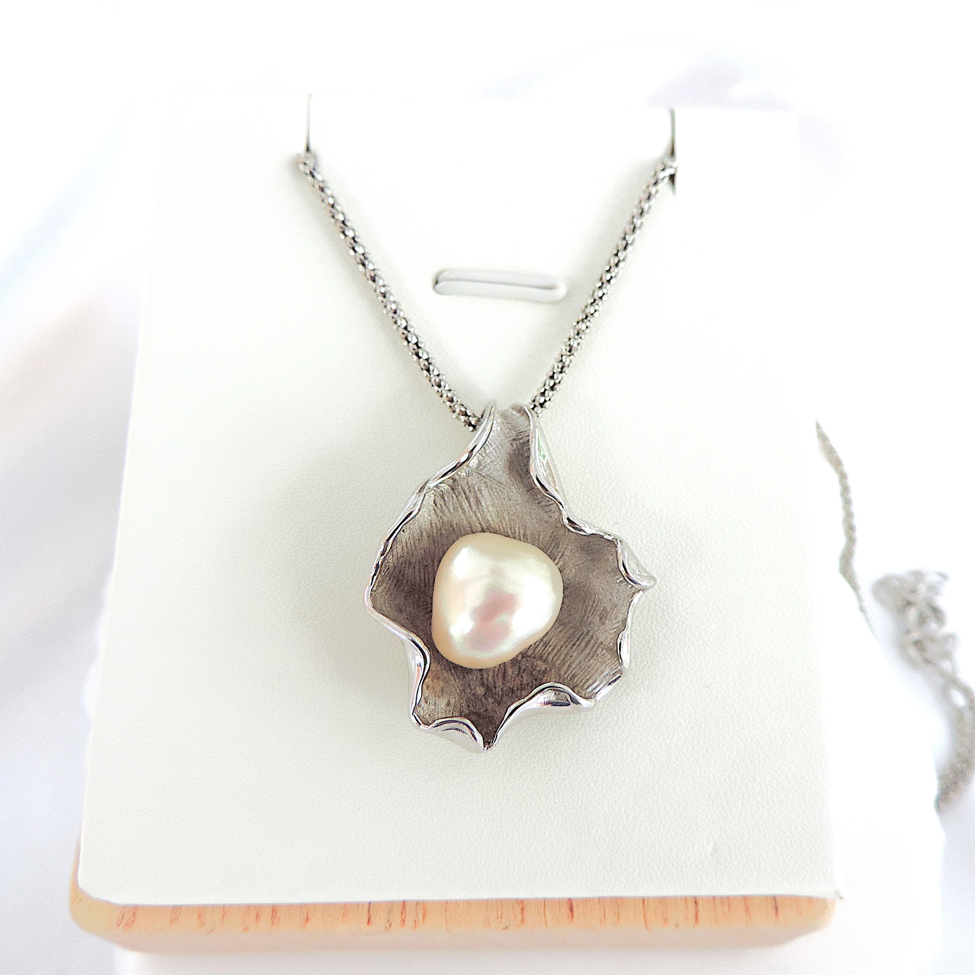 Vintage Artisan 925 Silver Organic Cultured Pearl Necklace