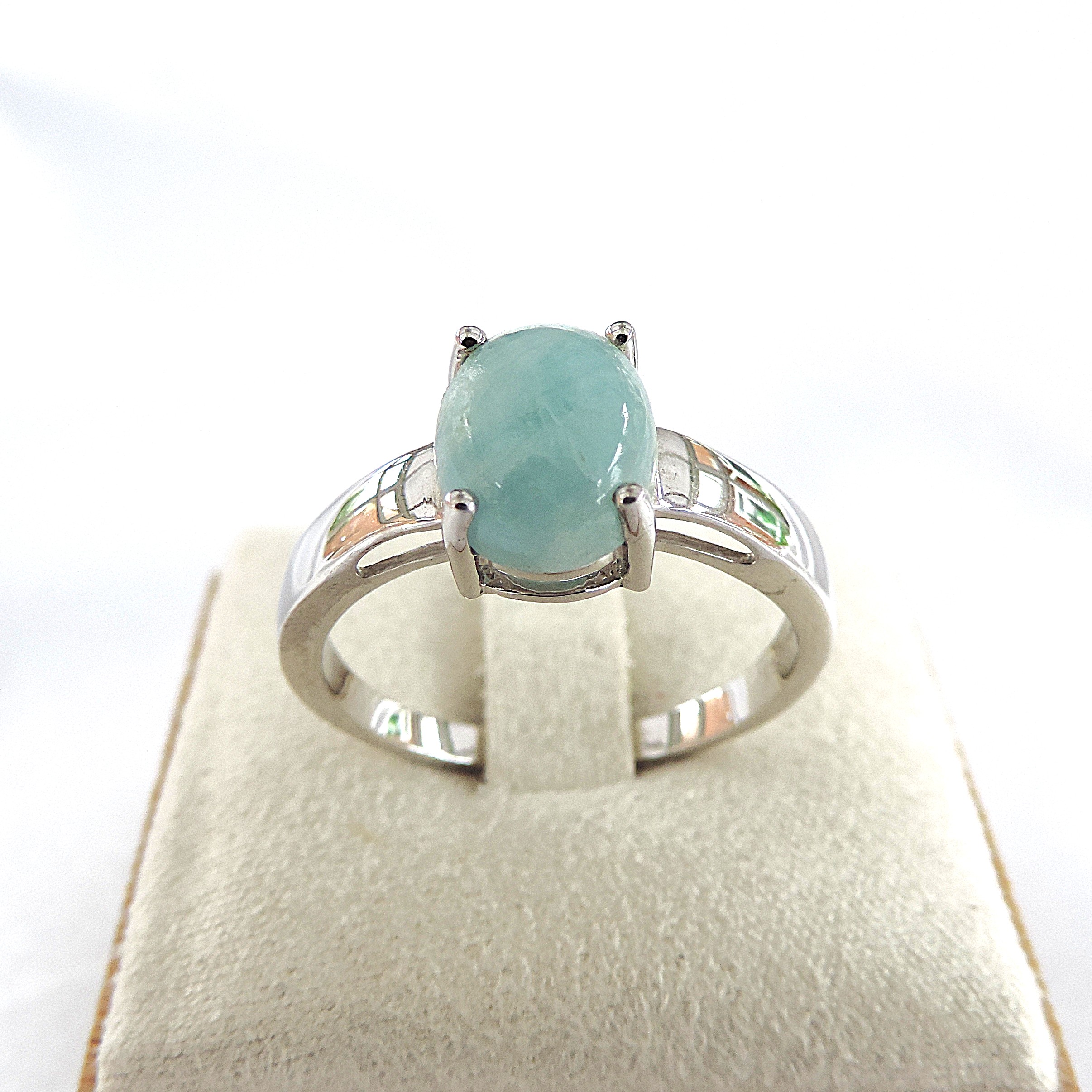 925 Silver Natural Green Cabochon Amazonite Gemstone Ring 'New'