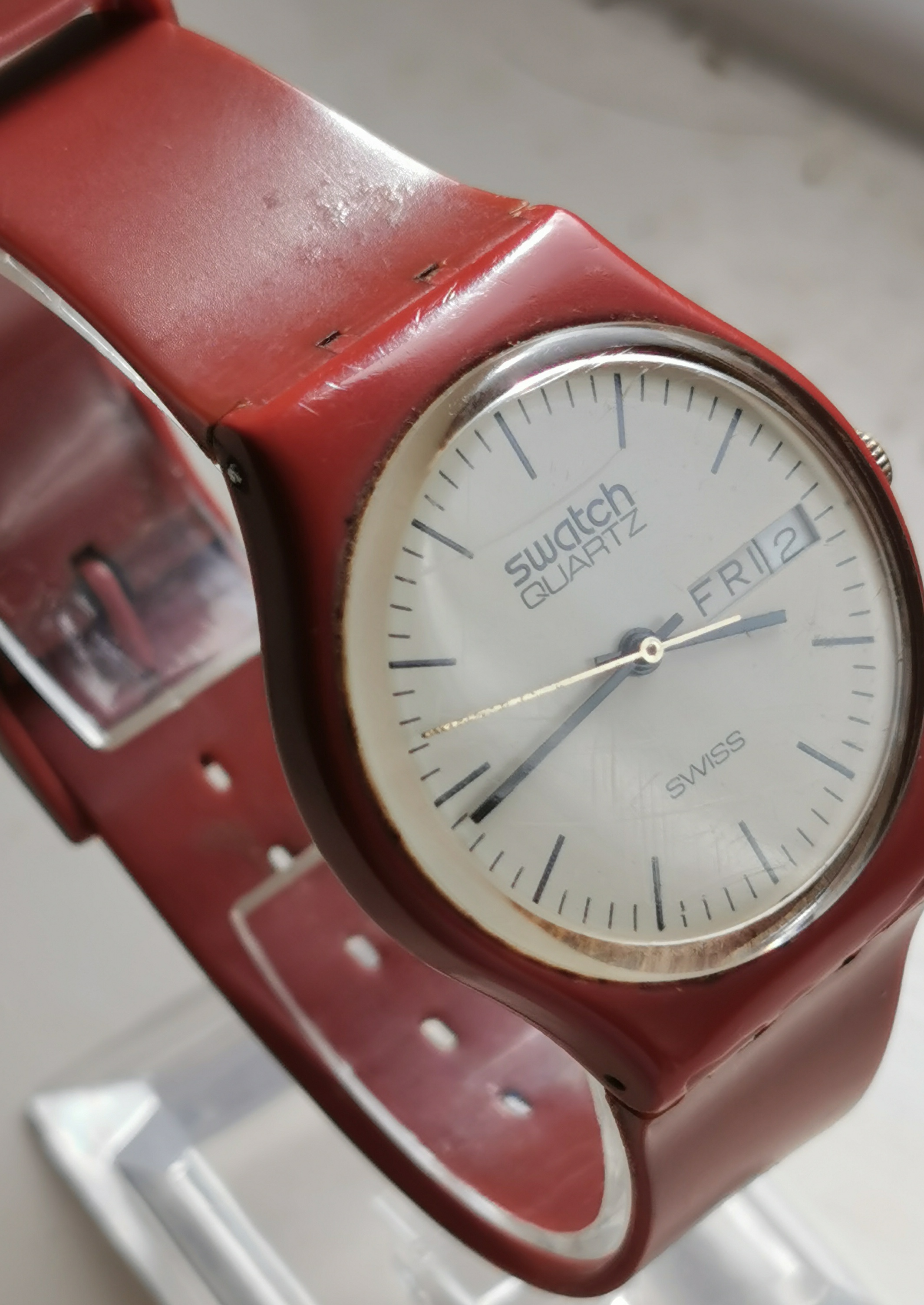 Rare Vintage 1980s Swatch Quartz Red Plastic Watch