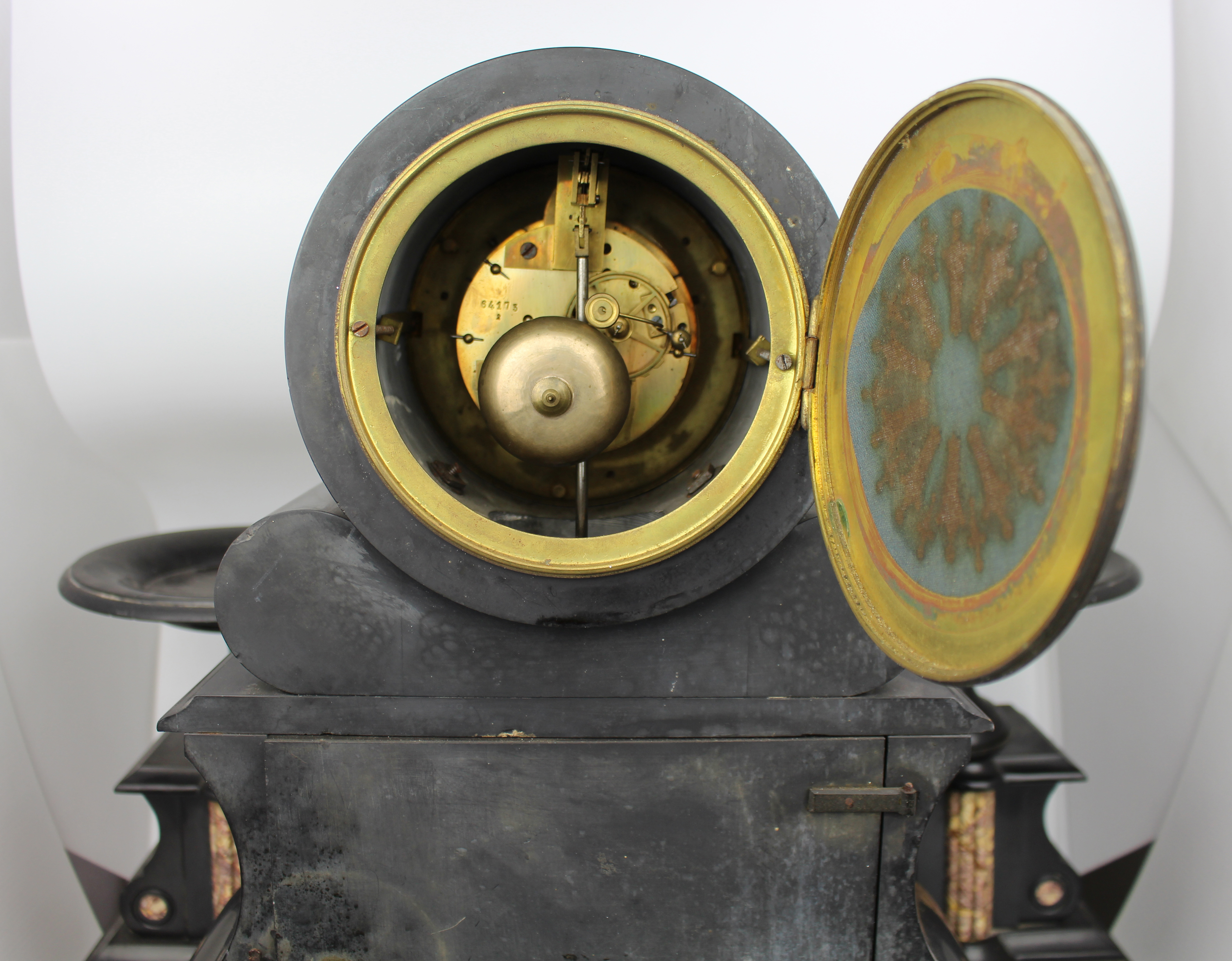 Mid-19th Century French Japy Frères Black Marble Clock Garniture Set