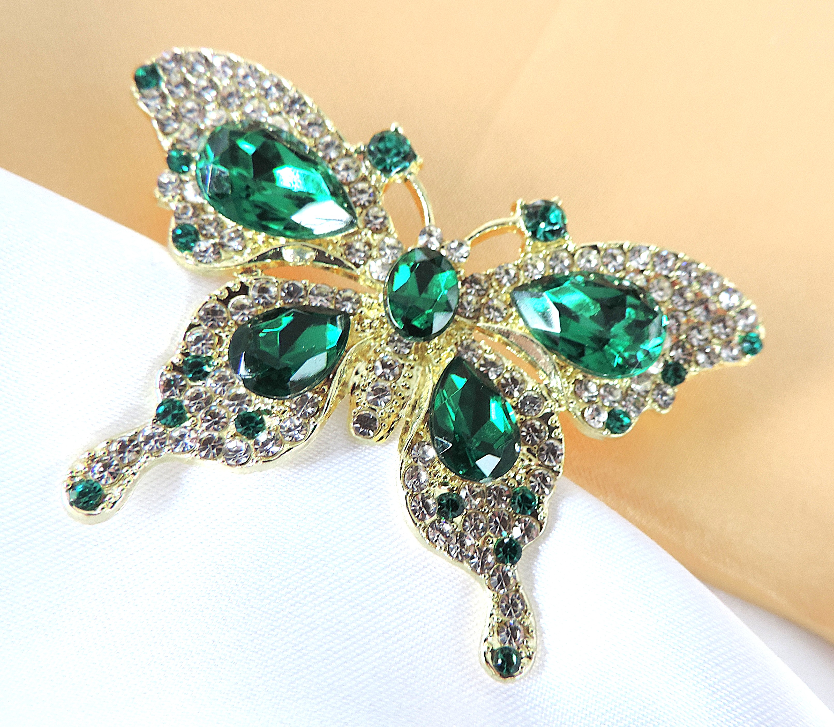 Green & WhIte Crystal Butterfly Brooch