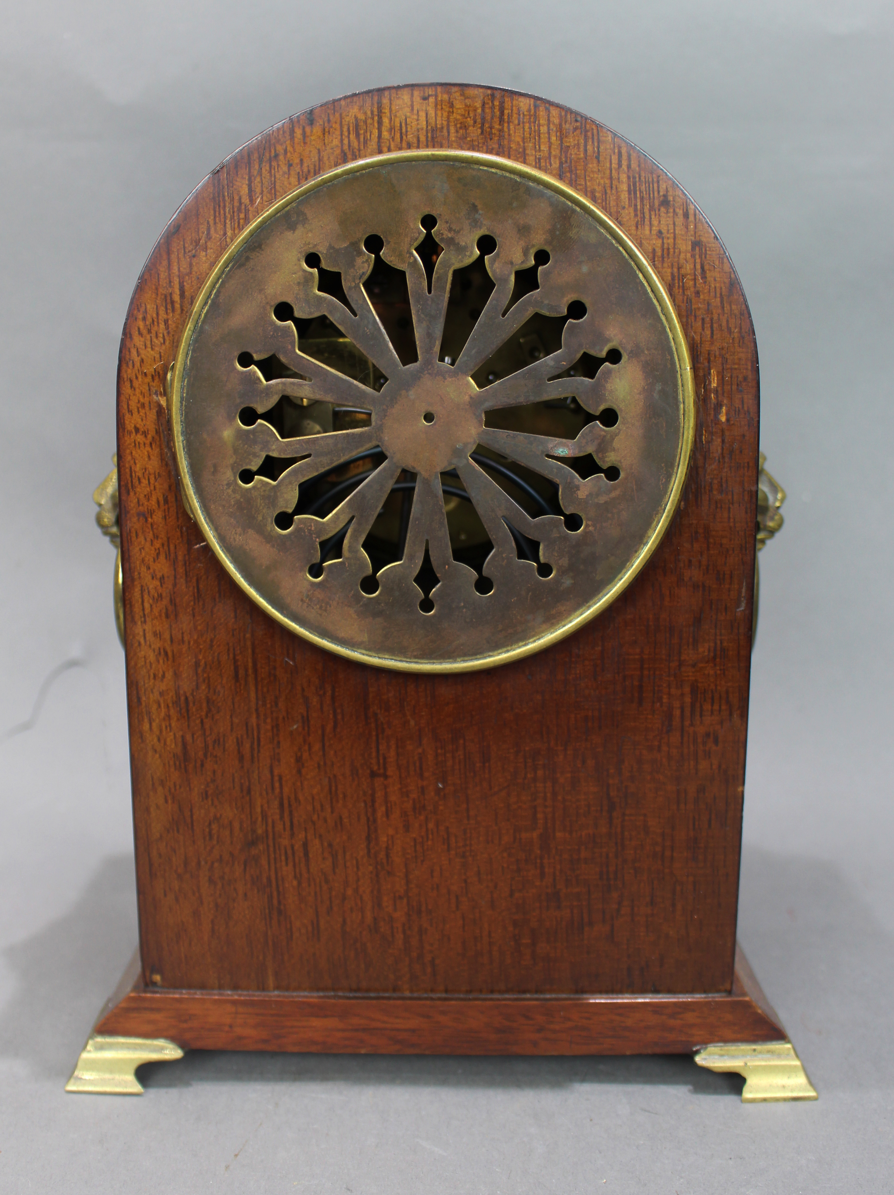 Antique French Mahogany & Brass Inlaid Mantel Clock by Marti c.1900