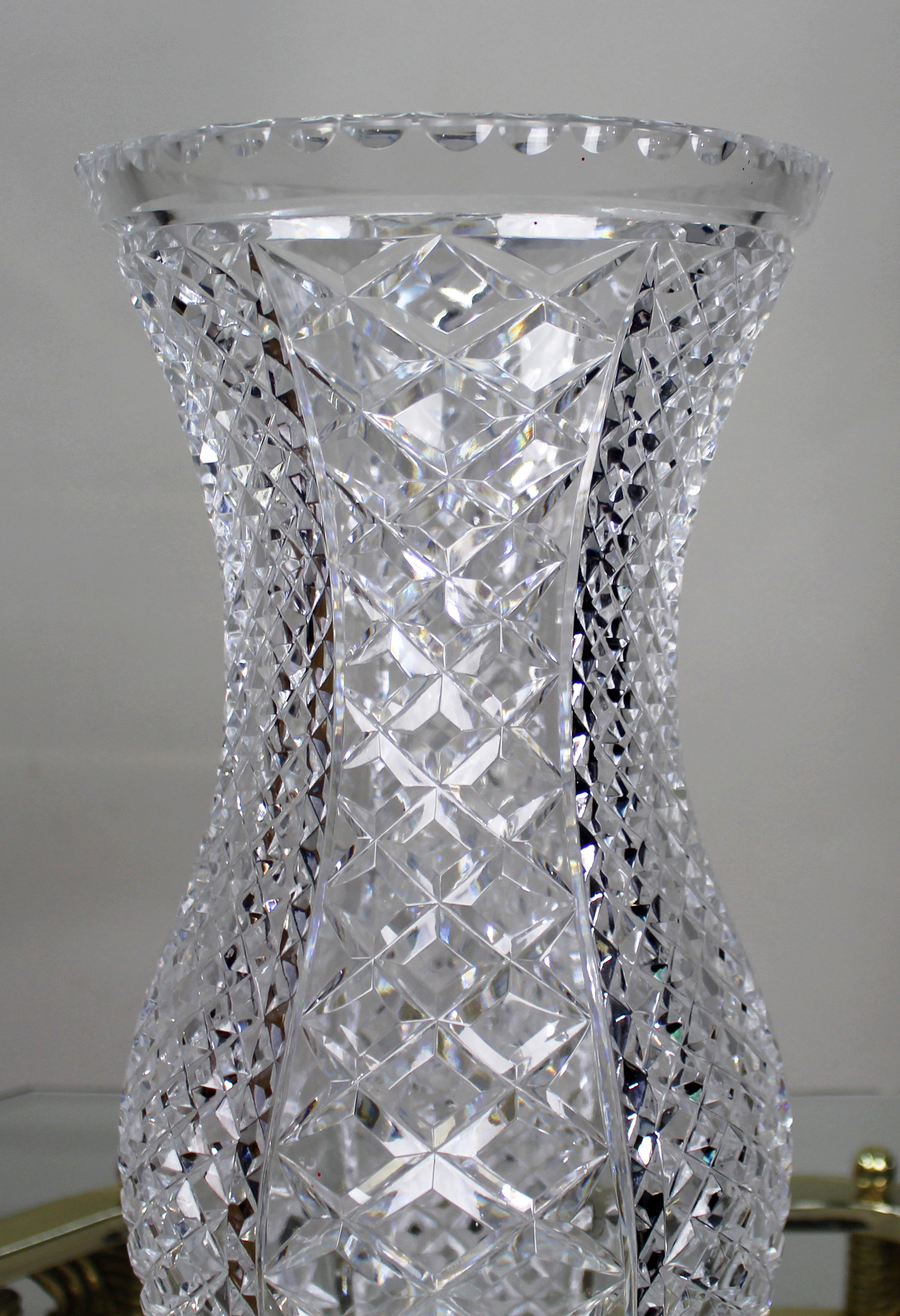 Pair of Monumental Bowes-Lyon Cut Crystal Vases