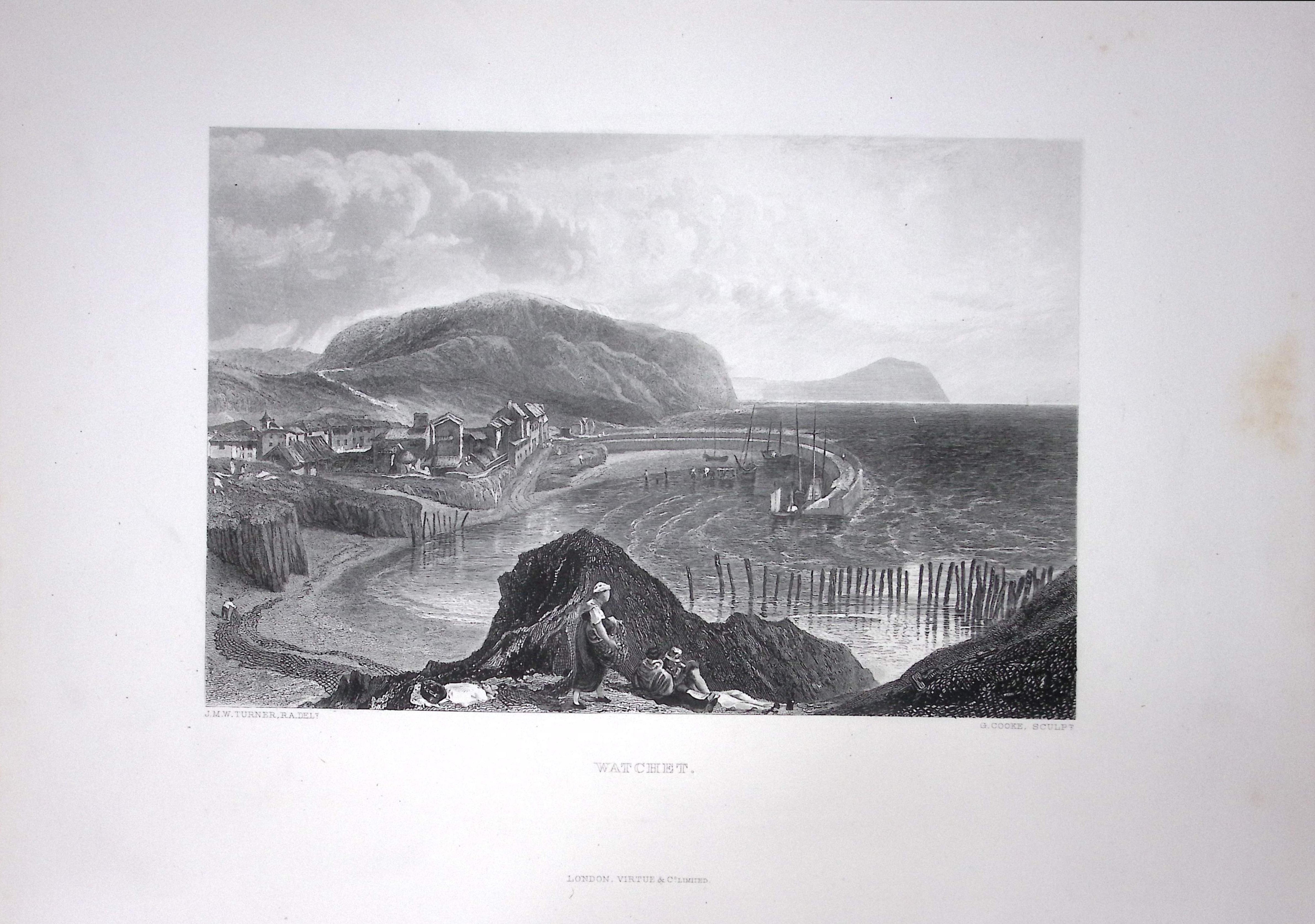 J.M.W Turner Watchet Somerset Town & Harbour Antique Steel Engraving-104-TR