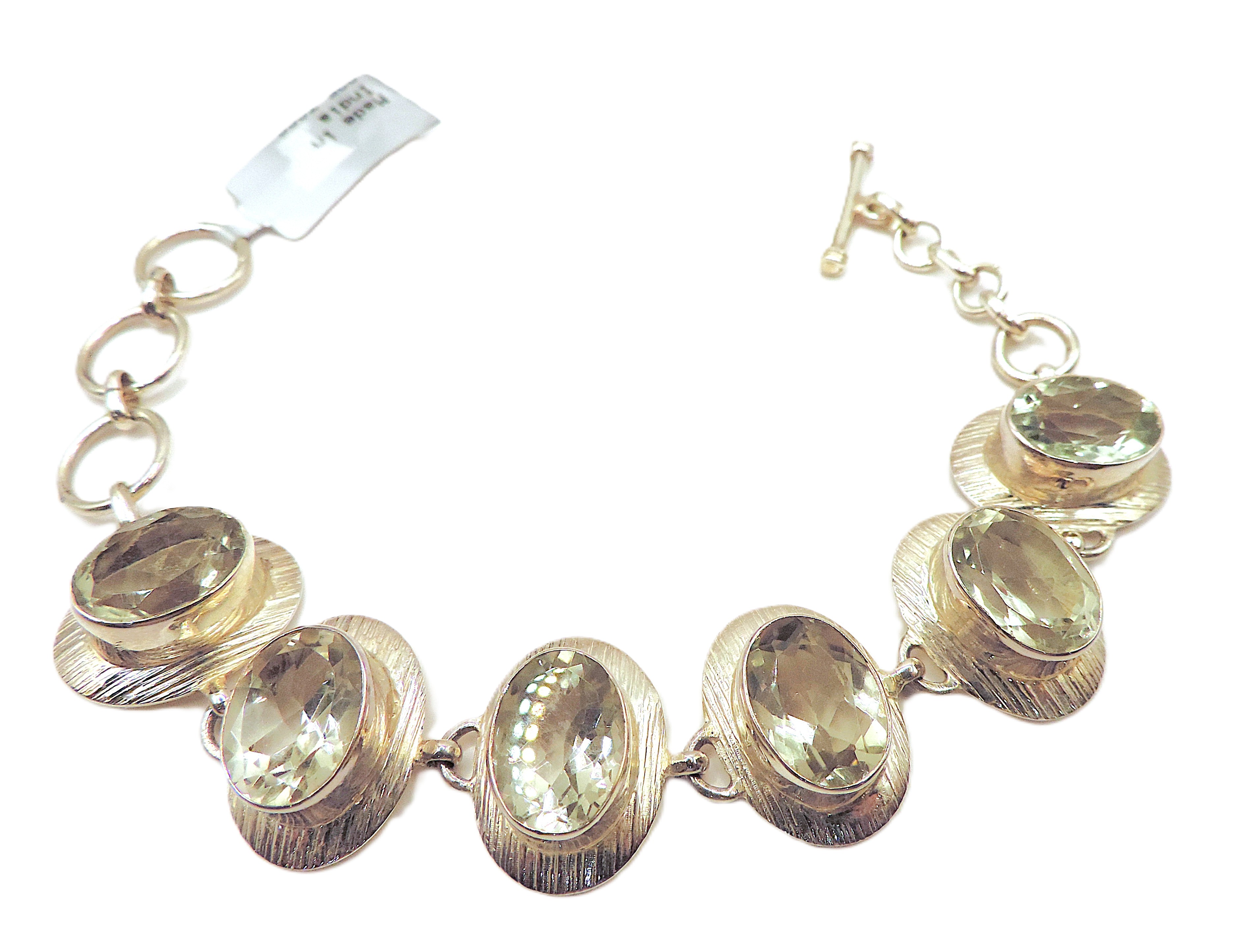 Sterling Silver 32 Carat Green Amethyst Bracelet Birmingham Hallmark