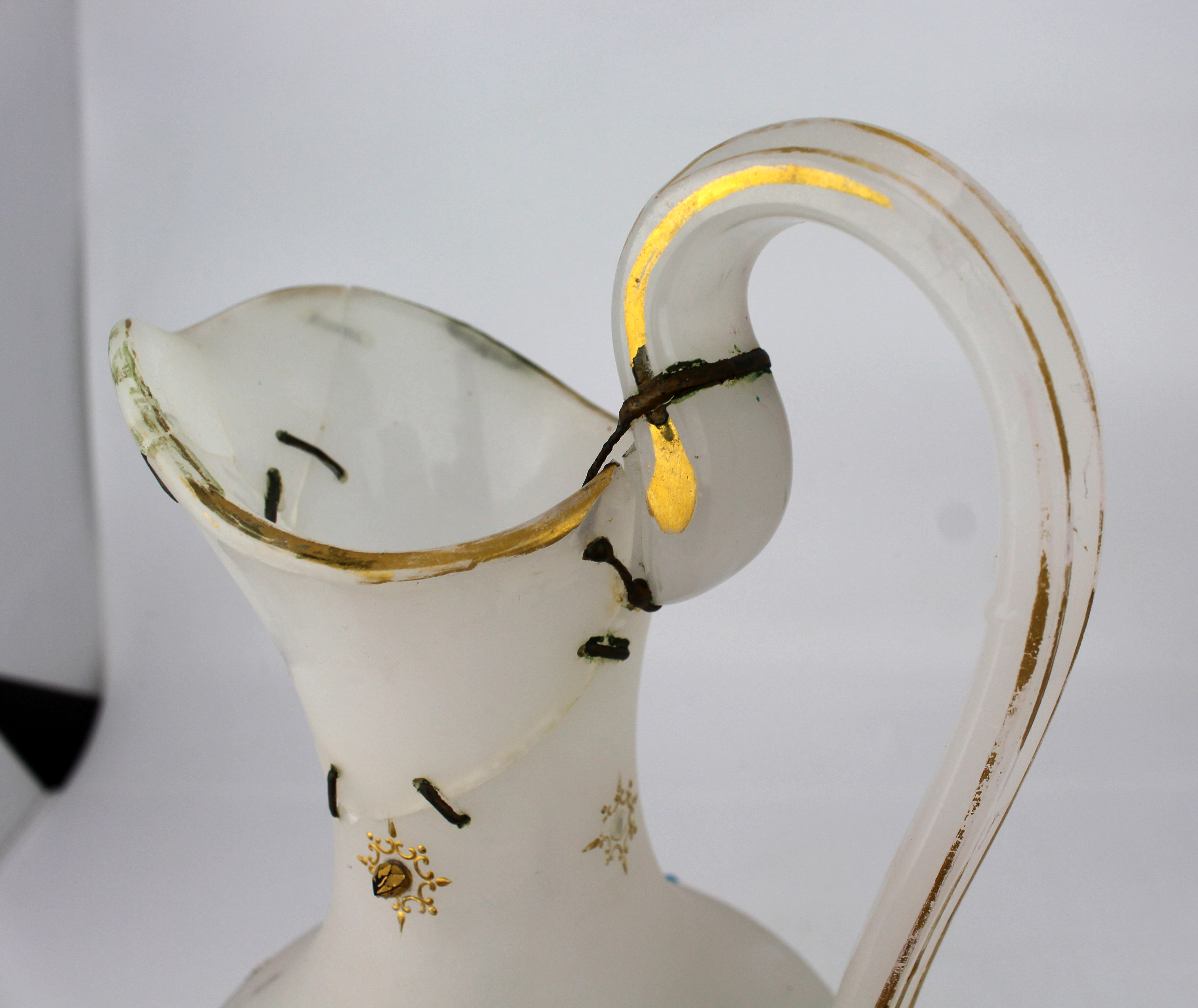 Antique French Bejewelled Turquoise Opaline Ewer A/F