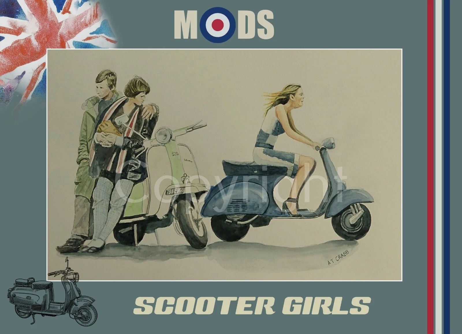 Scooter Mod Girls Nostalgic 1960's Scene Large Metal Wall Art