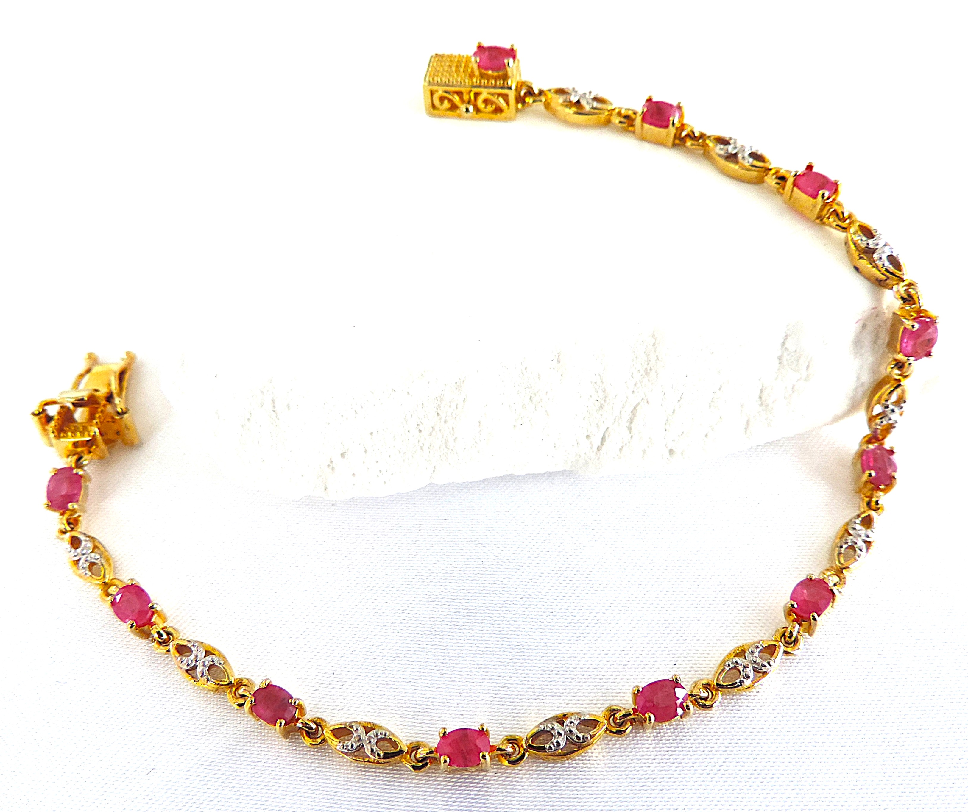 18k Gold 925 Silver 3.85 Carat Ruby Bracelet 'New'