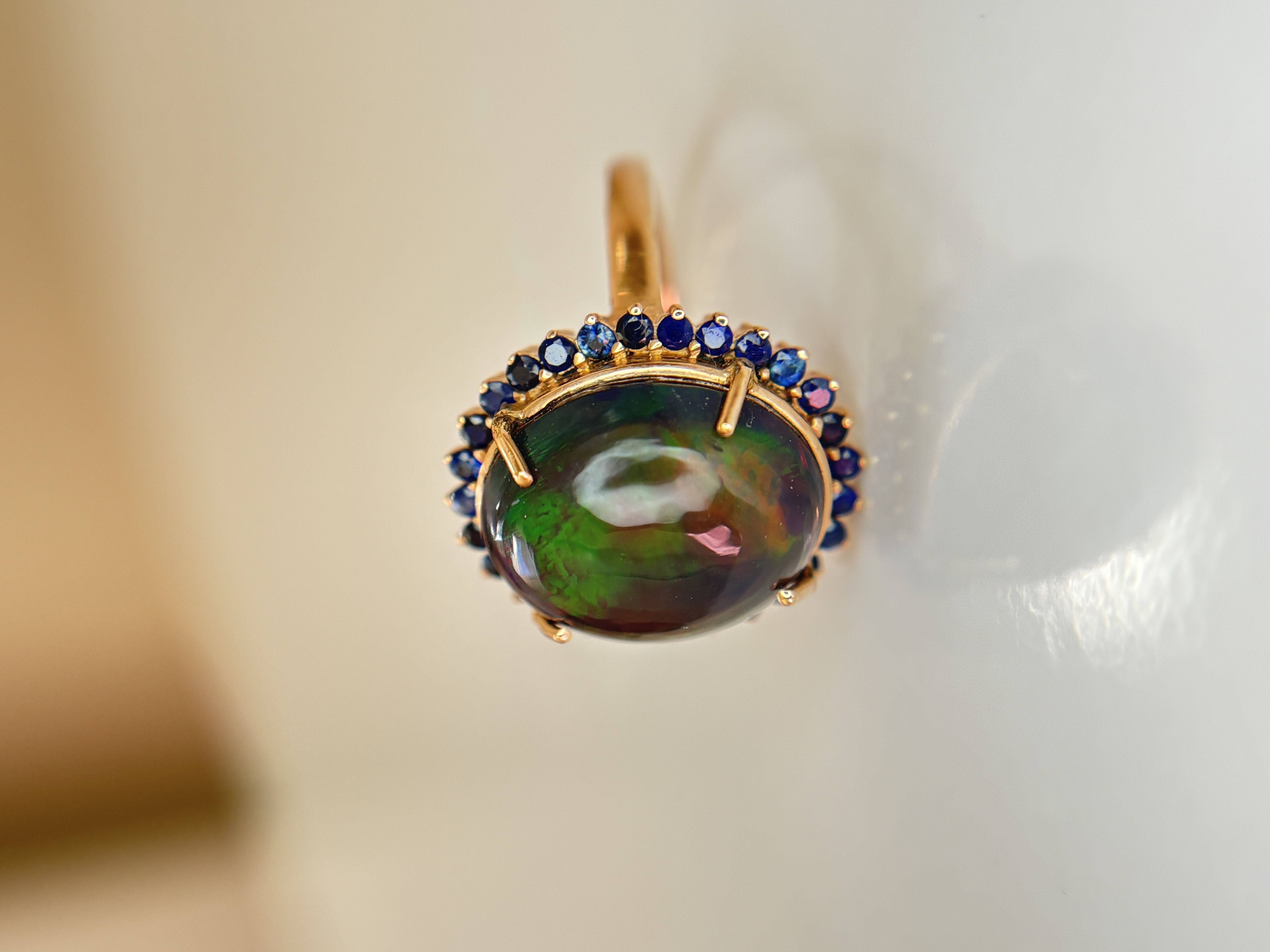 Beautiful Natural 3.40Ct Black Opal Ring With Natural Blue Sapphire and 18k Gold