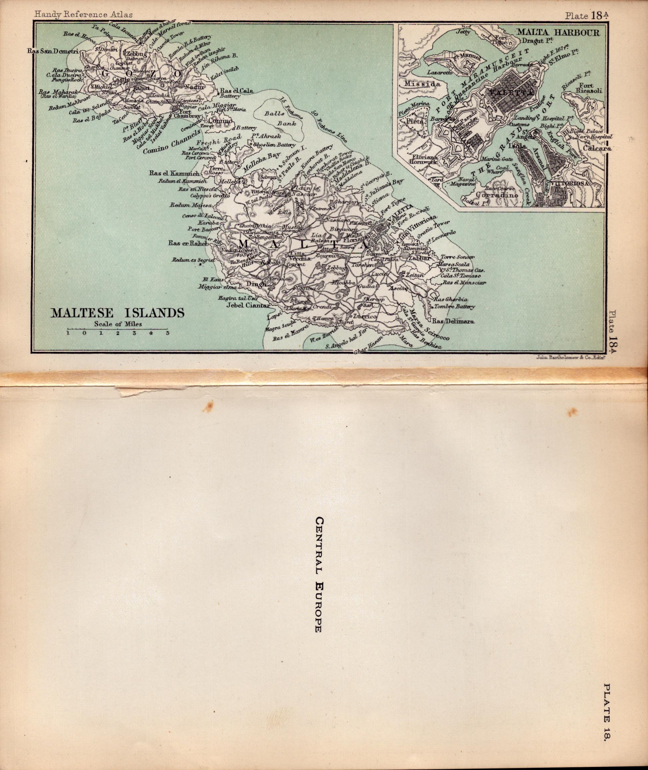 Central Europe & Malta Double Sided Antique 1896 Map.