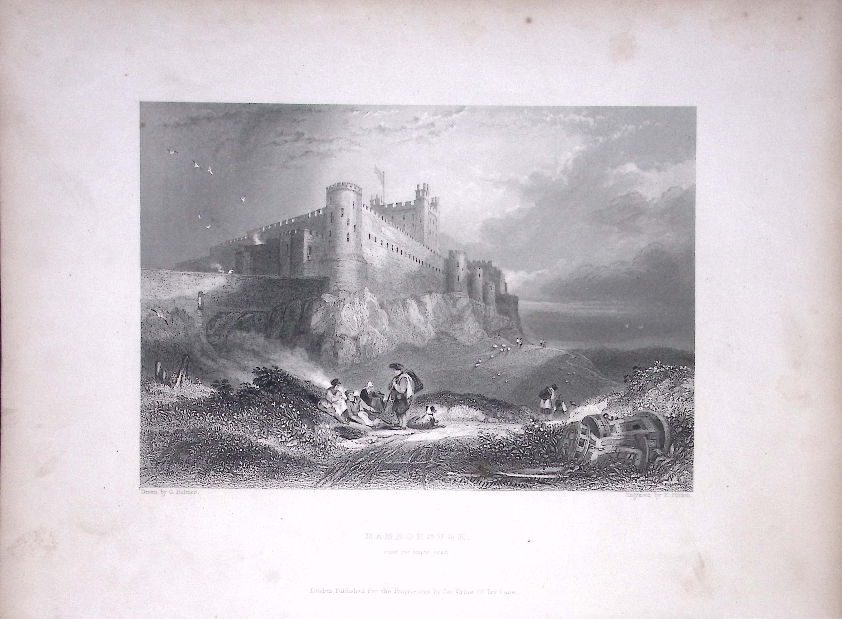 Bamborough Castle WH Bartlett 1842 Antique Steel Engraving-5-TR