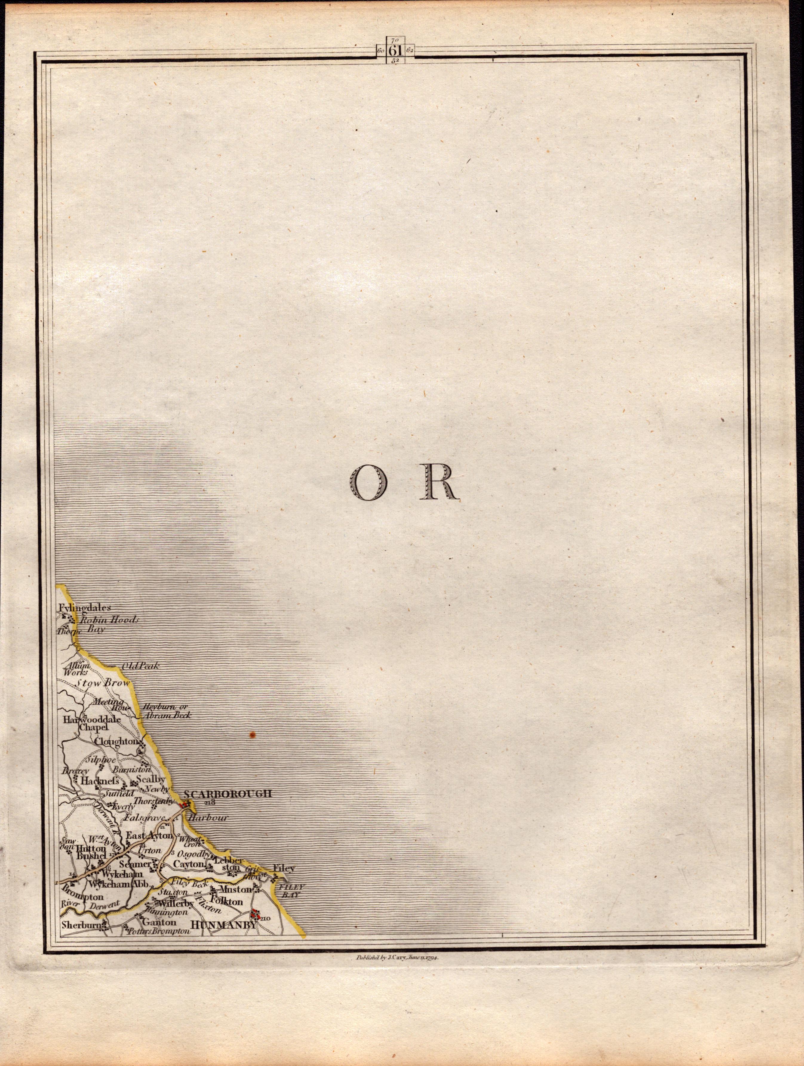 Scarborough, Filey, Cayton, Robin Hoods Bay Antique King George III 1794 Map-61