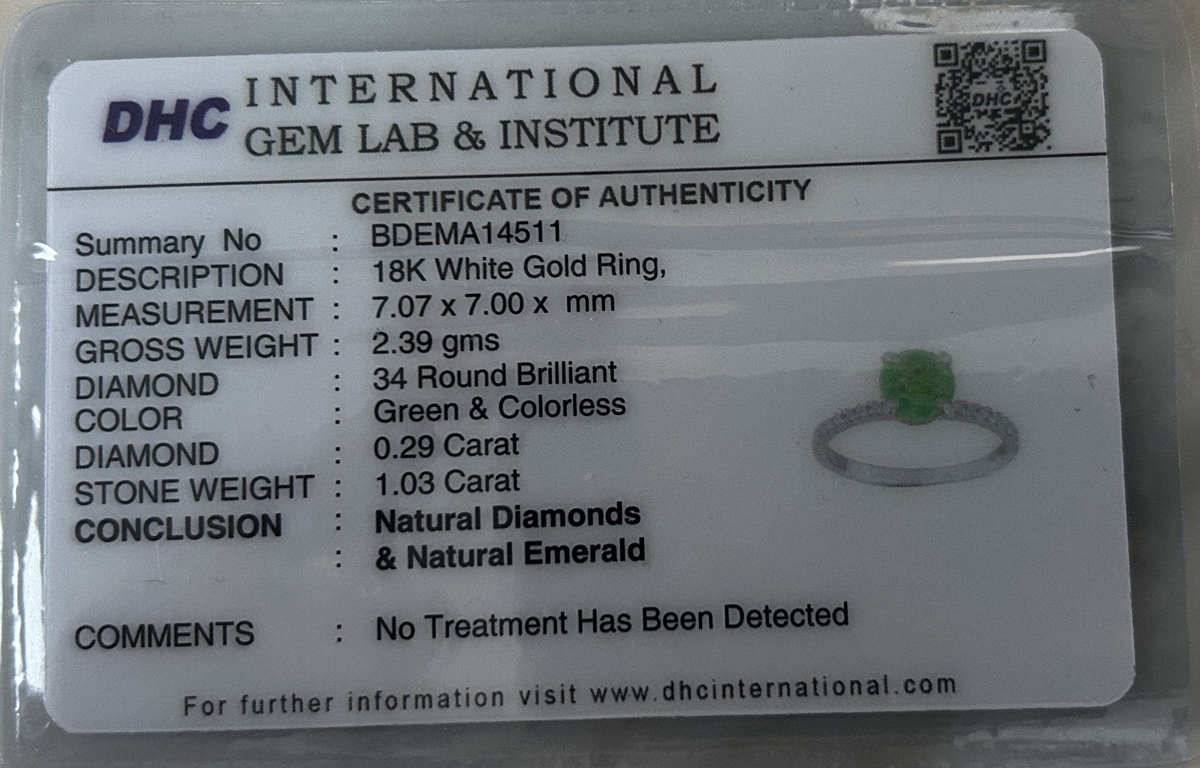 Beautiful 1.03ct Natural Emerald With Natural Diamonds & 18k Gold