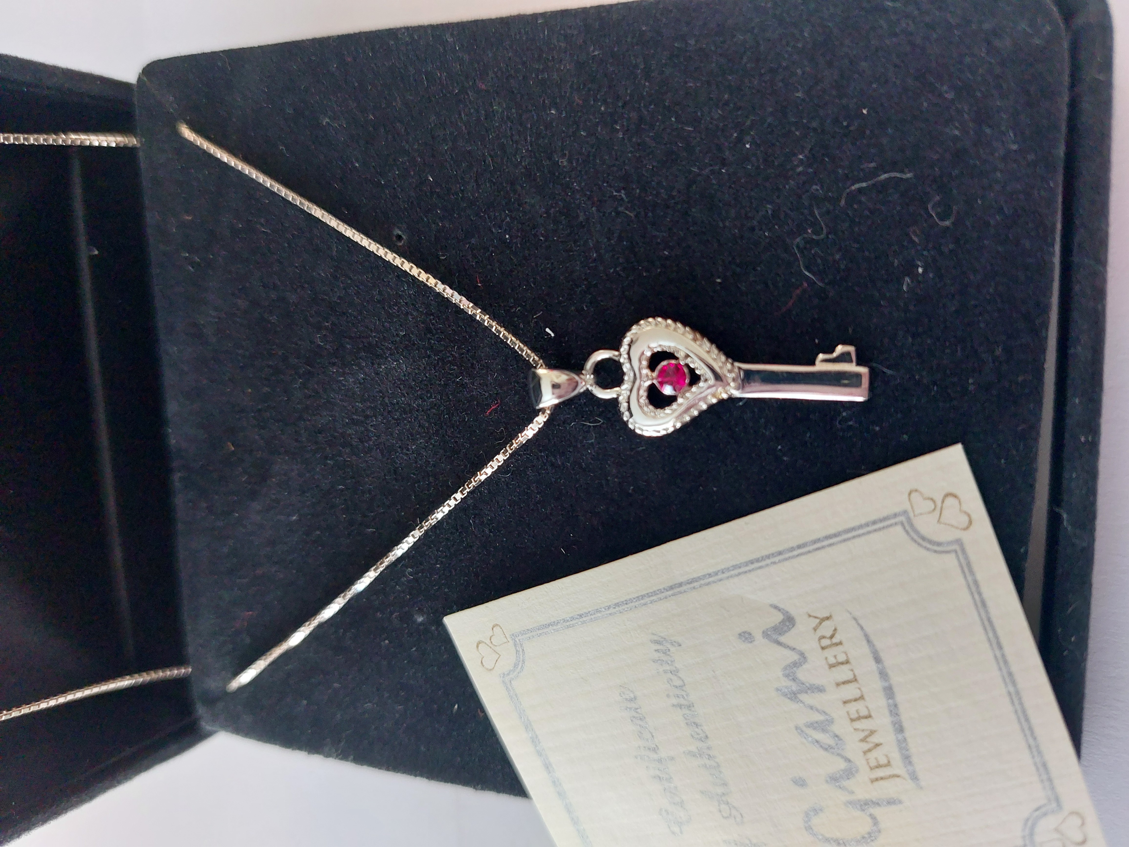 Key Pendant With Red Stone and Chain