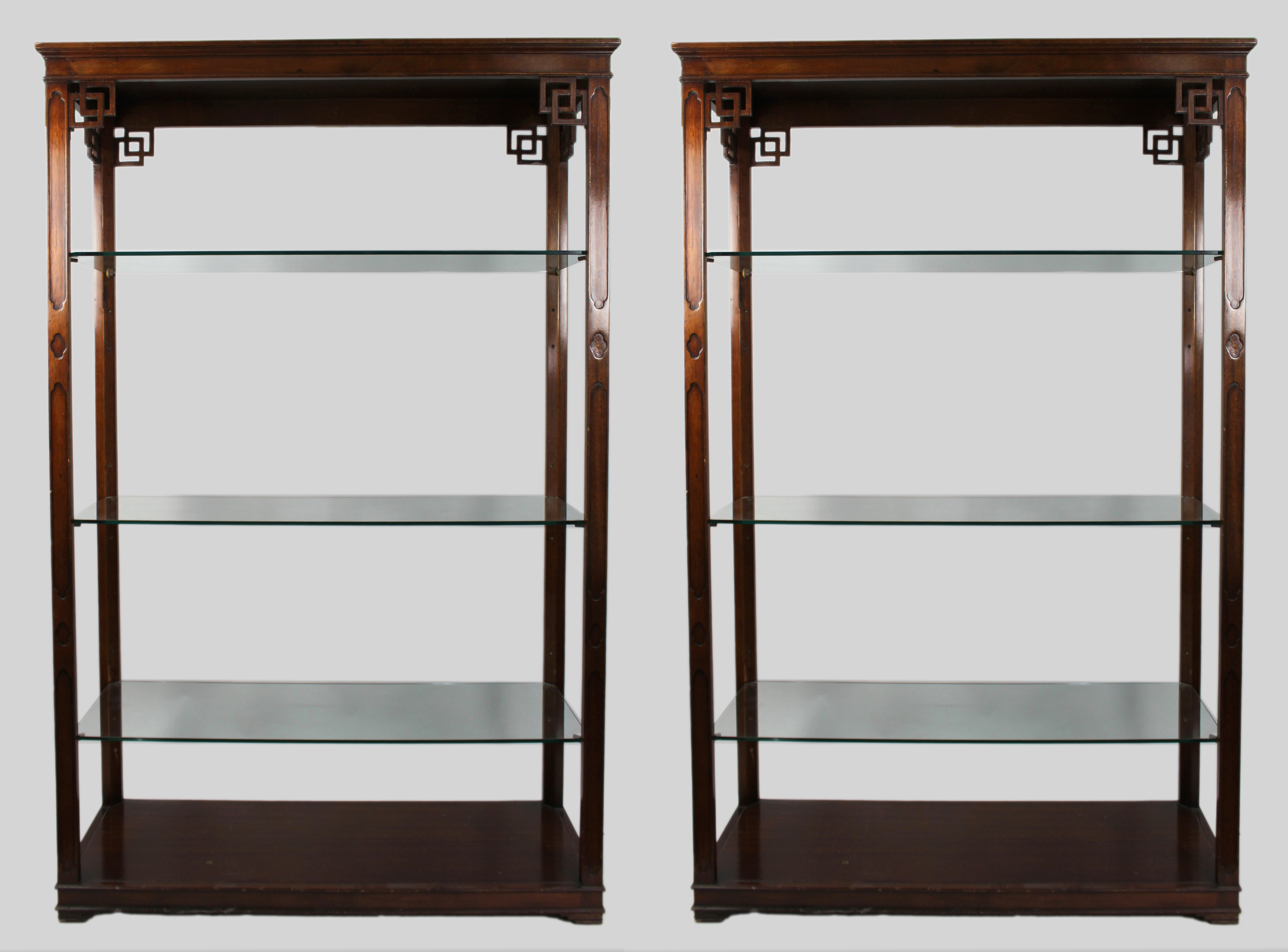 Pair of Large Vintage Chinese Chippendale Style Mahogany Display Shelves