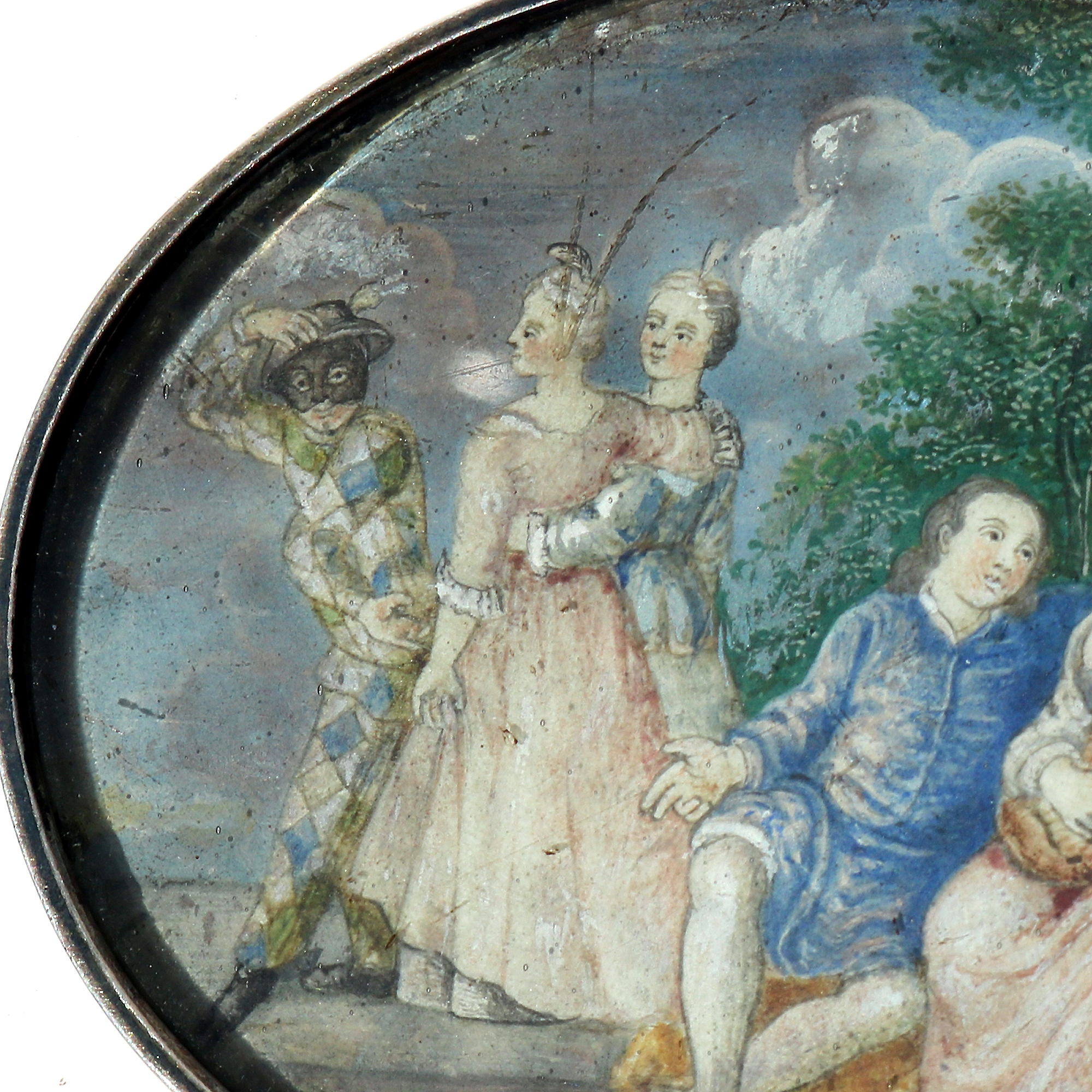 An Extremely Rare European Miniature Painting of A Fete Champêtre Galante C.18thC